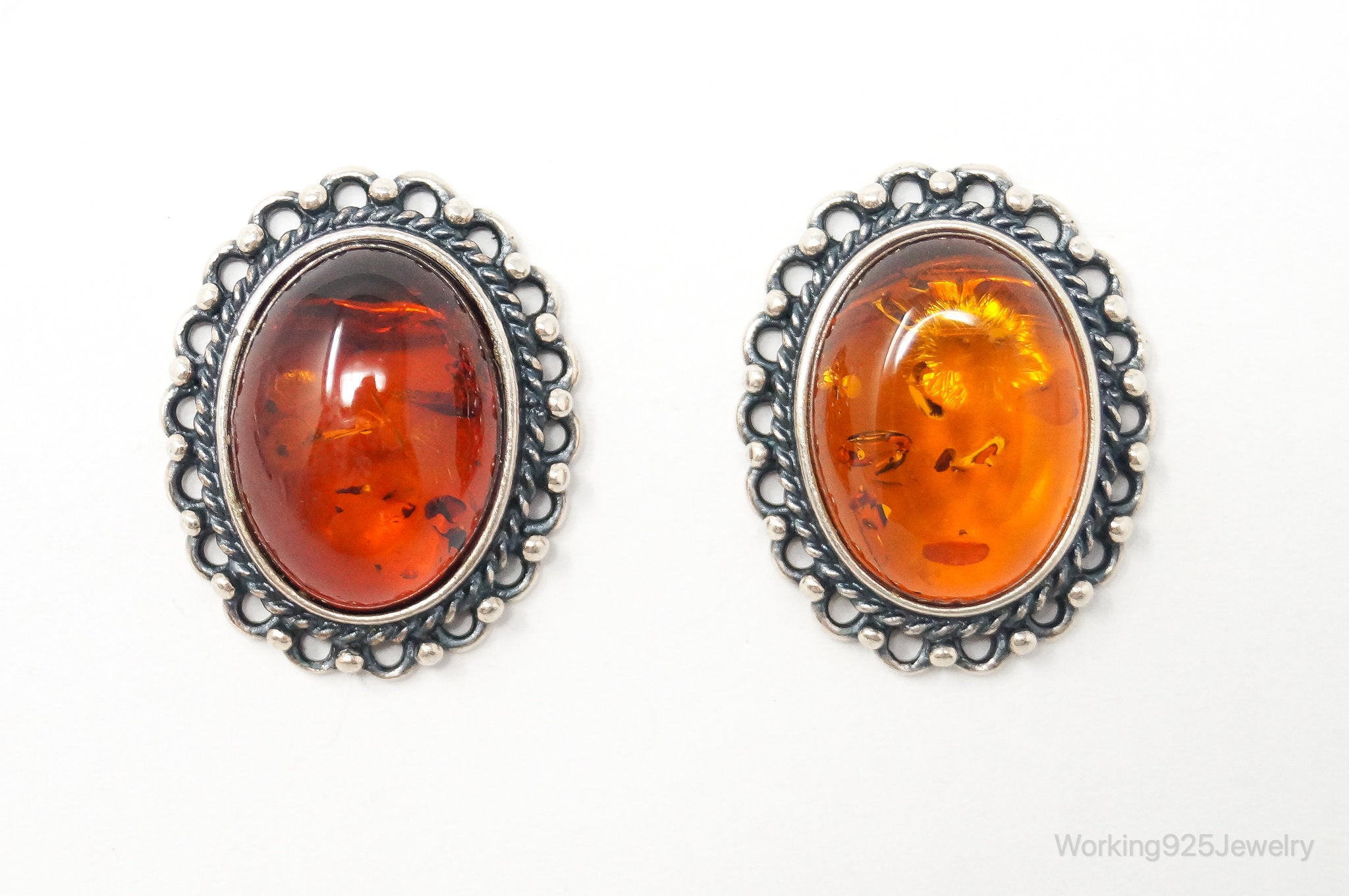 Vintage Amber Sterling Silver Earrings