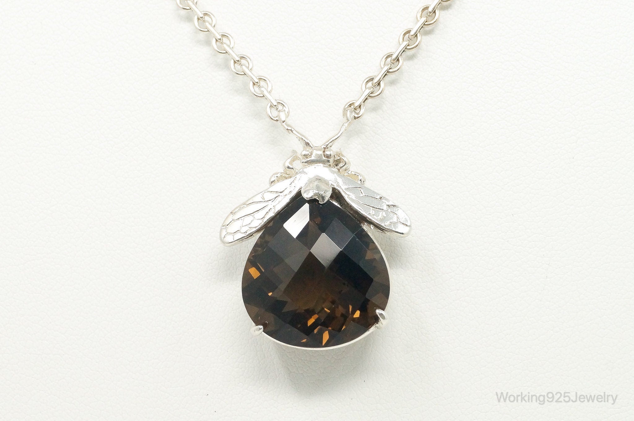 Designer Knight & Hammer Large Smoky Topaz Bee Sterling Silver Necklace