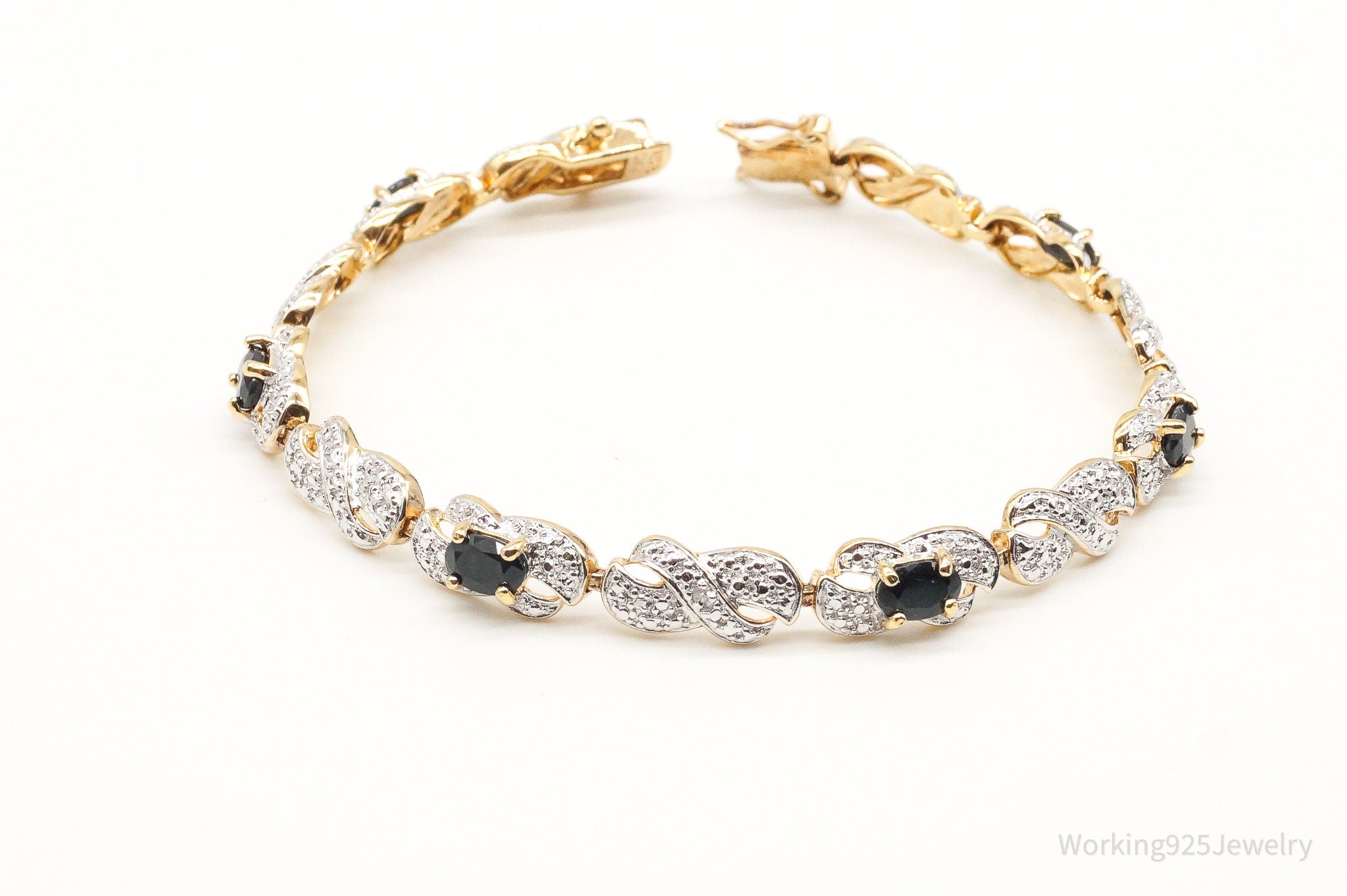 Designer Ross Simons Sapphires One Diamond Gold Vermeil Sterling Silver Bracelet