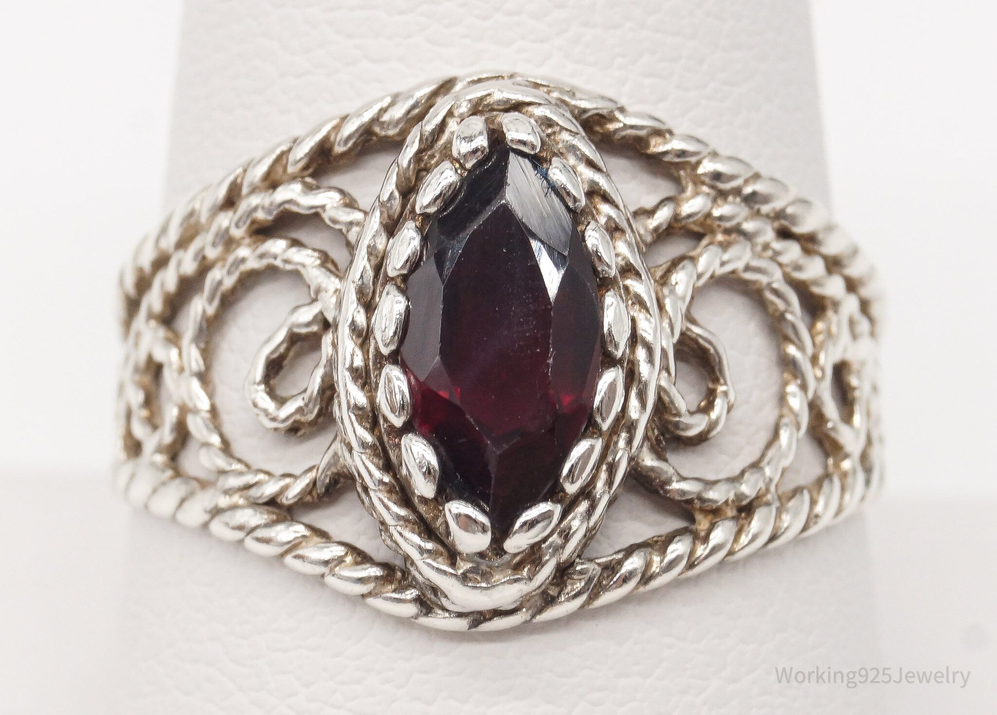 Vintage Garnet Sterling Silver Ring - Size 9.75