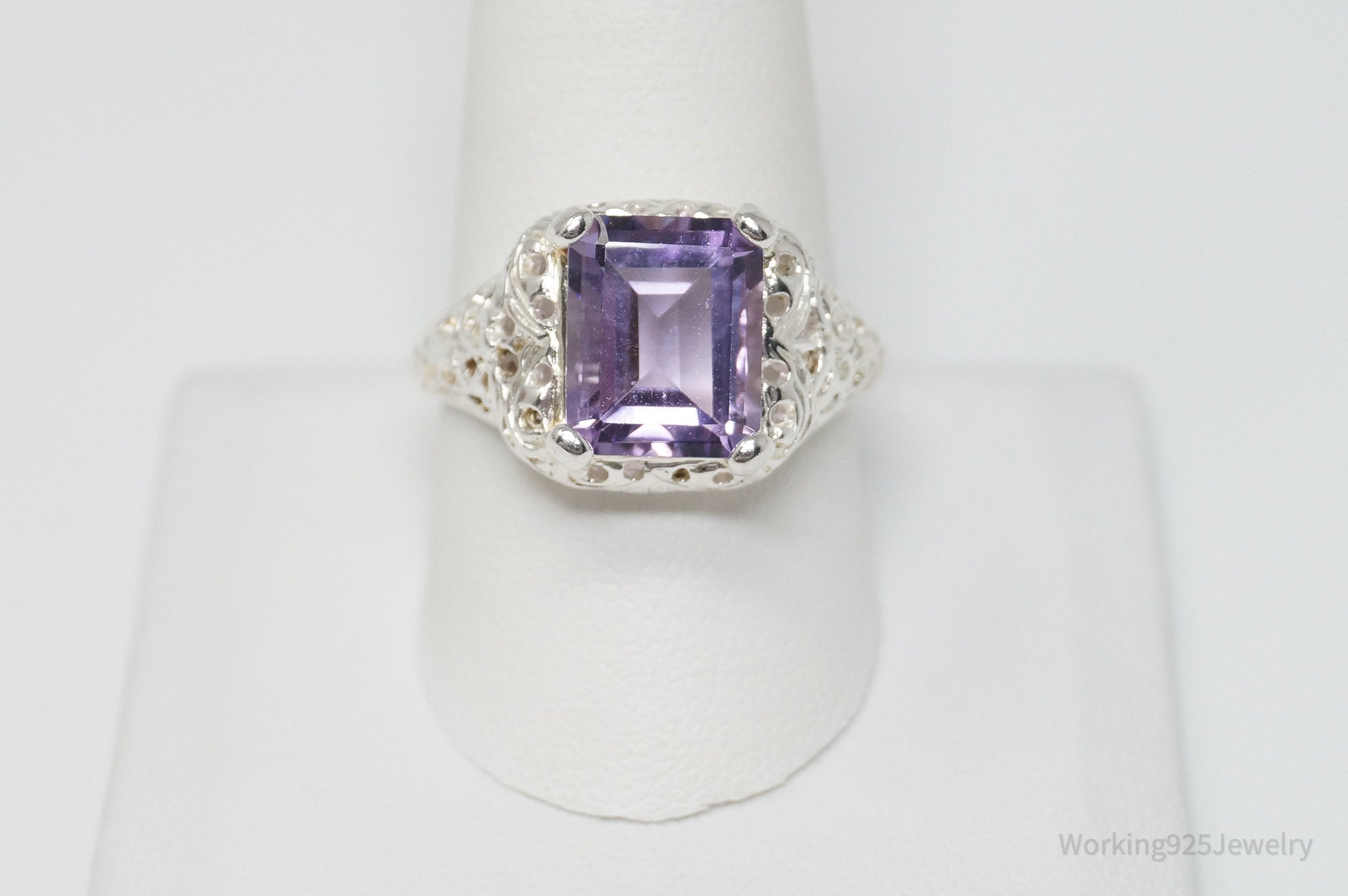 Vintage Amethyst Sterling Silver Statement Ring - Sz 10