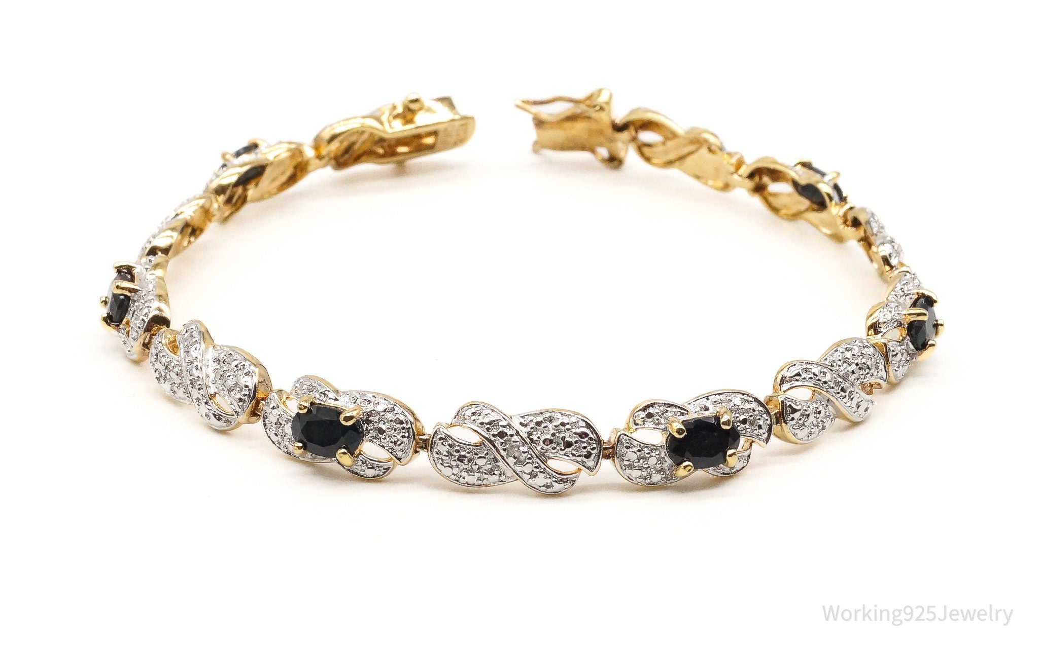 Designer Ross Simons Sapphires One Diamond Gold Vermeil Sterling Silver Bracelet