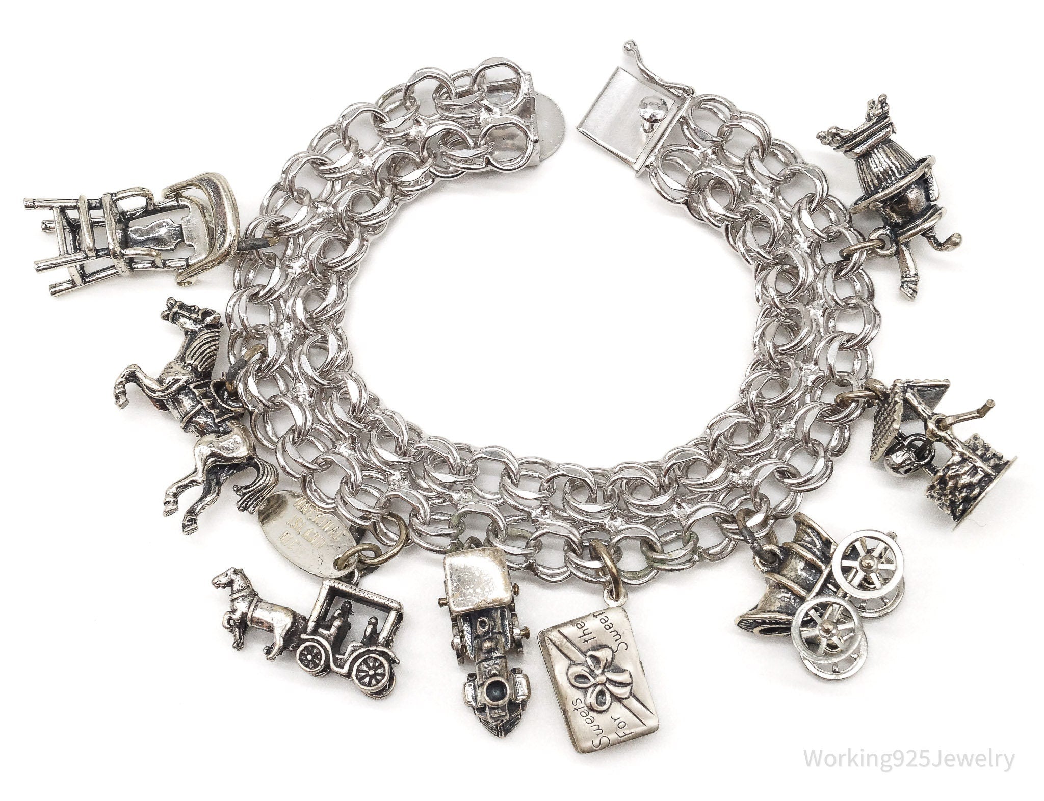 Antique Vintage Charms Sterling Silver Bracelet