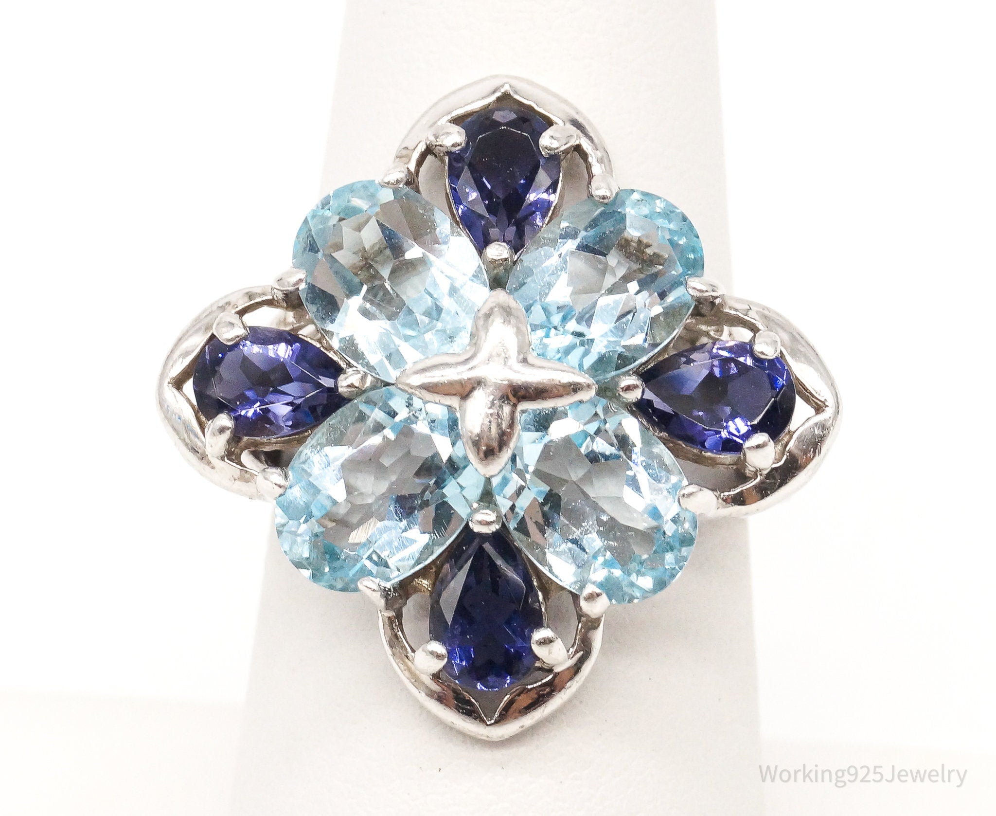 Vintage Blue Topaz Iolite Sterling Silver Ring - Size 6.75