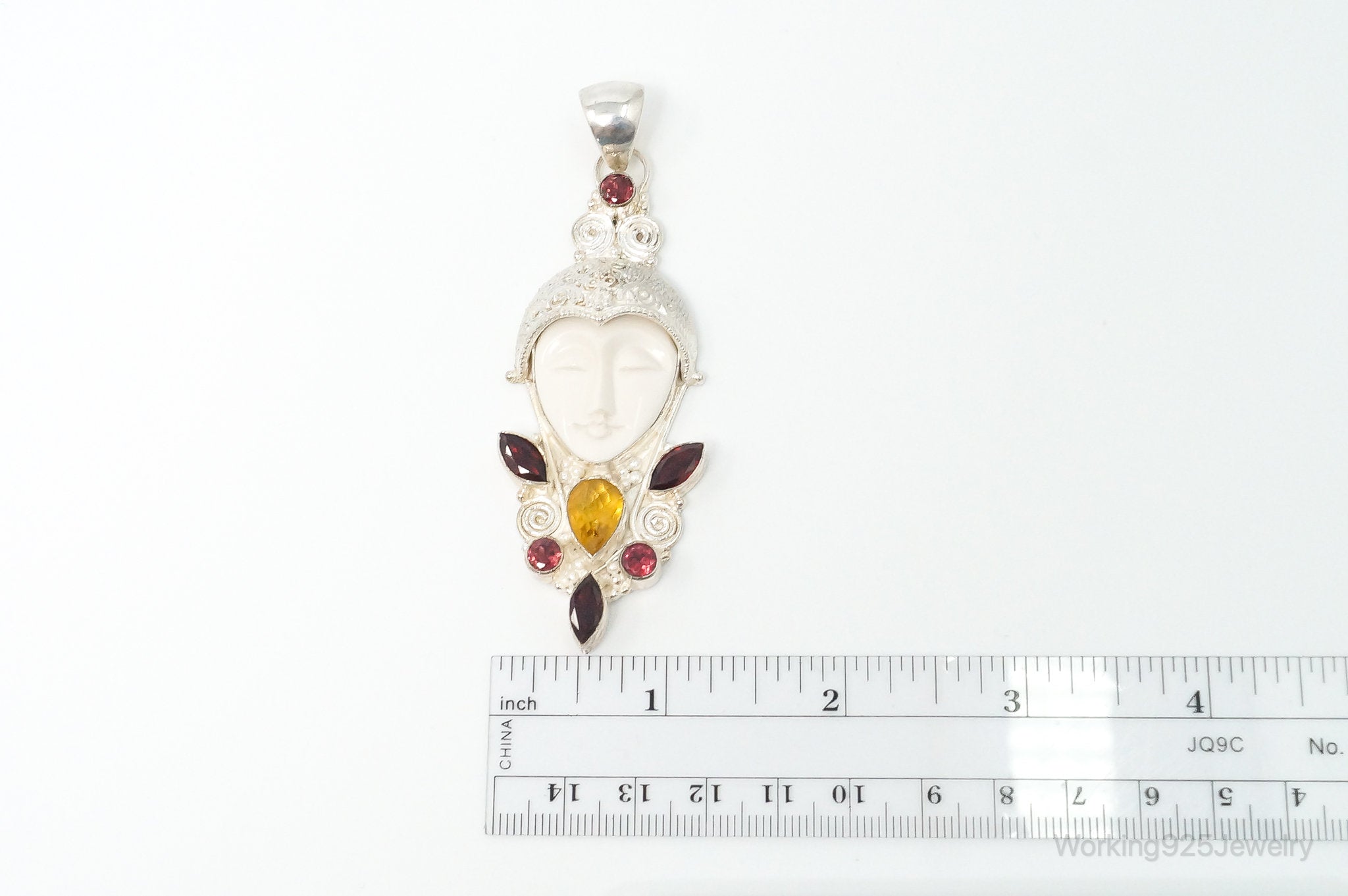 Large Vintage Goddess Multi Gem Sterling Silver Pendant