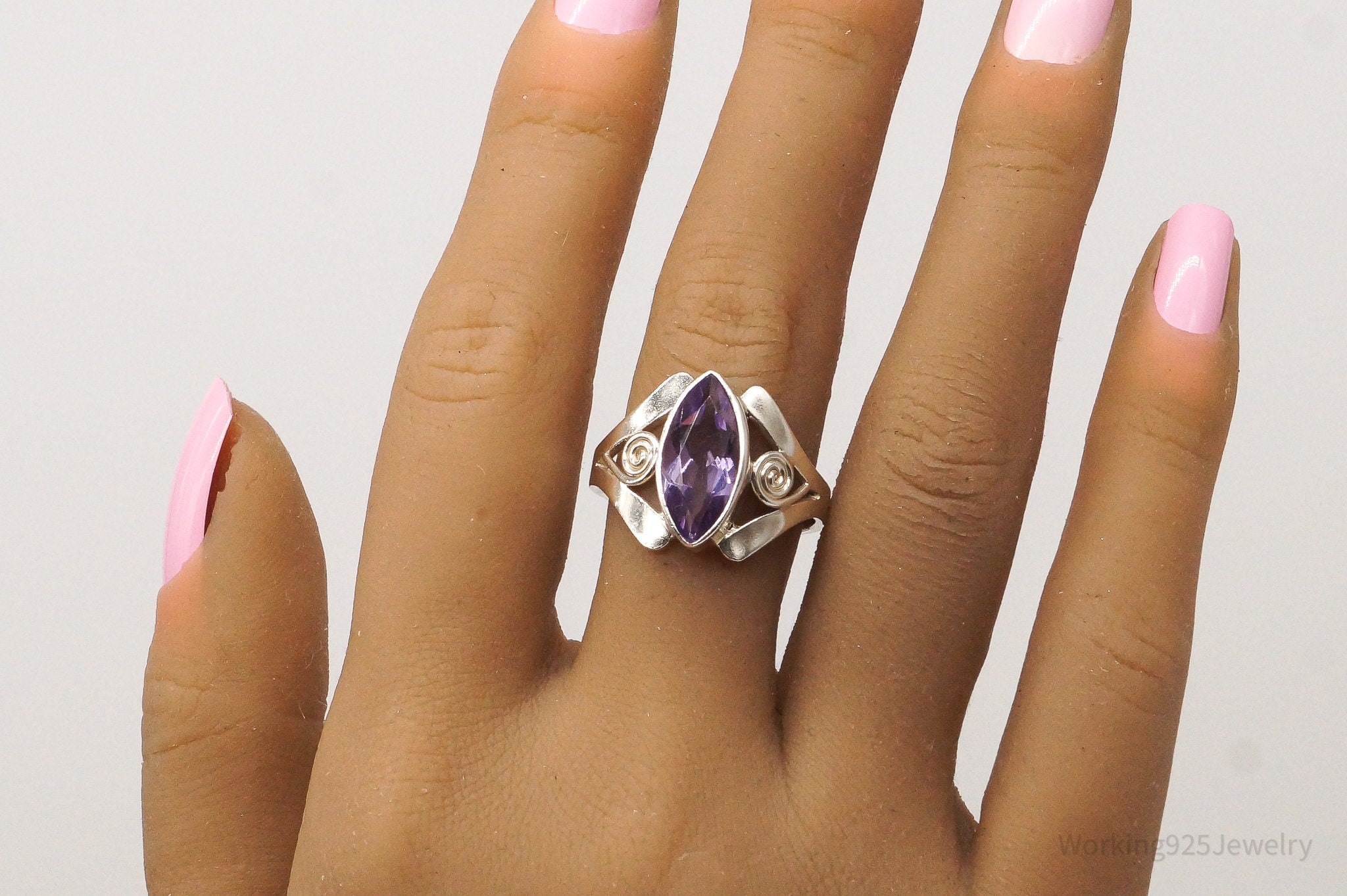 Vintage Designer Sajen Amethyst Sterling Silver Ring - Size 10