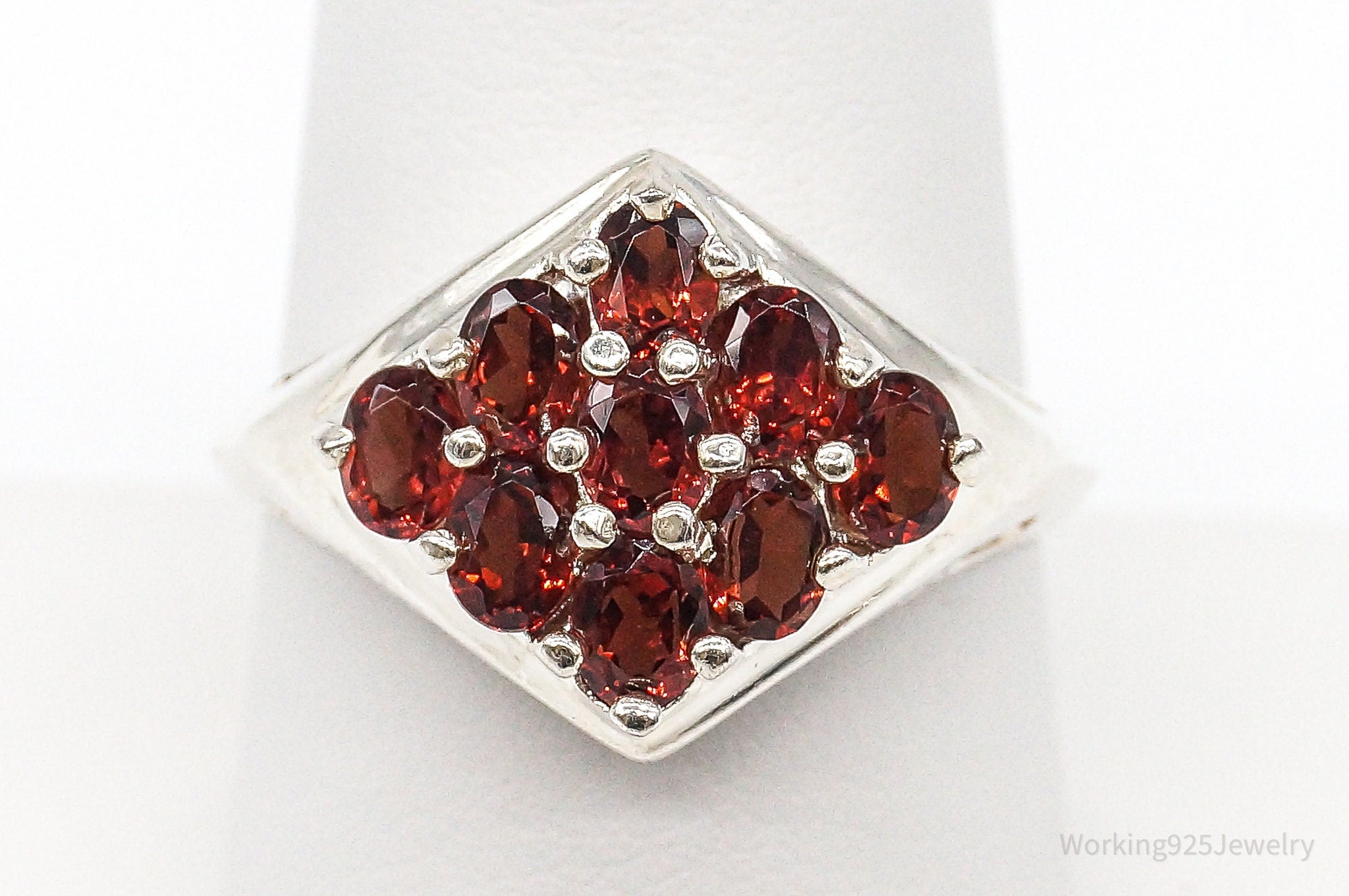 Garnet Sterling Silver Ring - Size 8.75