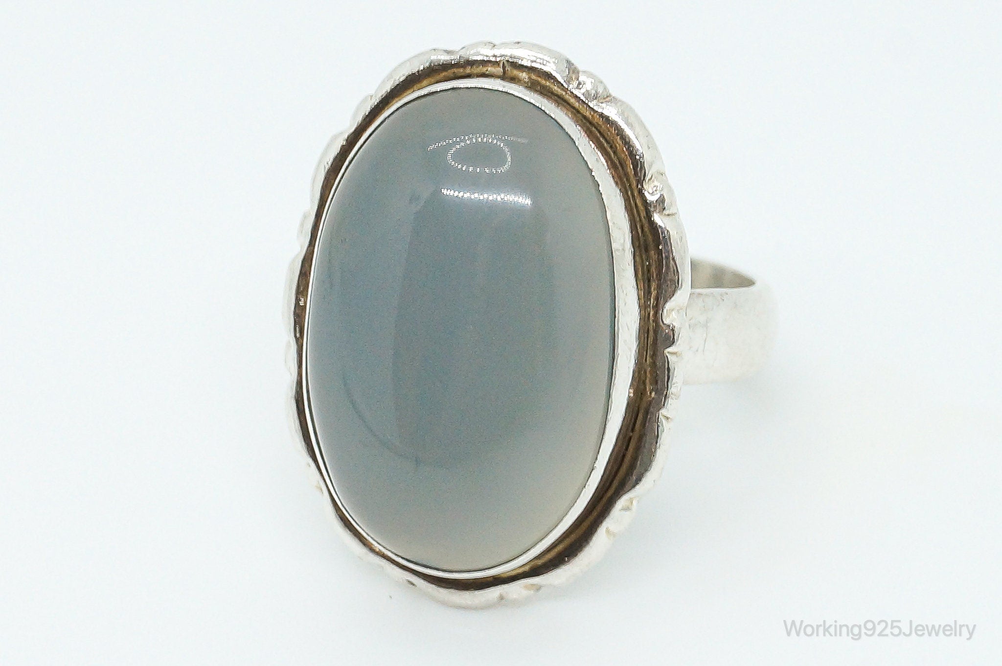 Vintage Large Chalcedony Sterling Silver Ring - Size 8.5