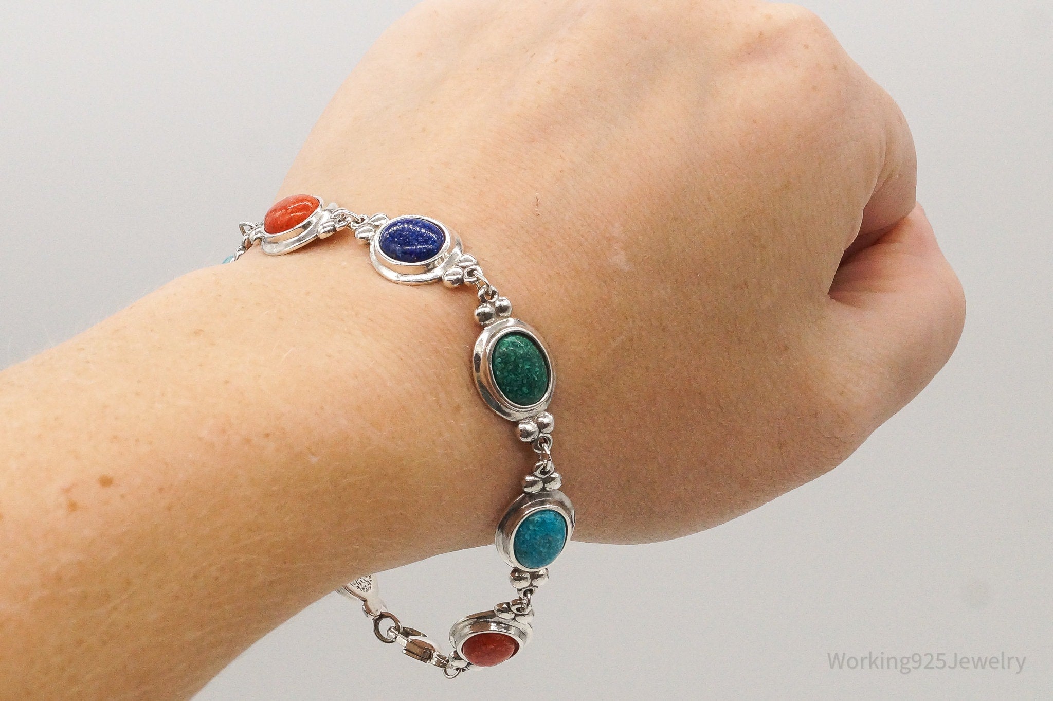 Vintage Designer CCO Multi Gemstone Sterling Silver Bracelet