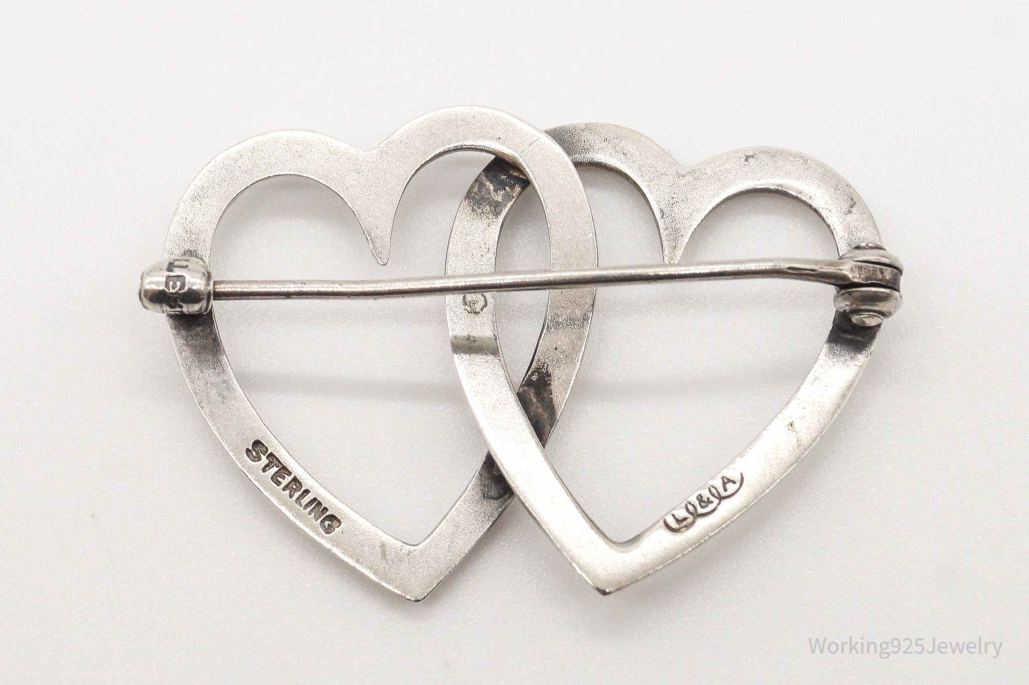 Antique Linked Hearts Sterling Silver Brooch Pin