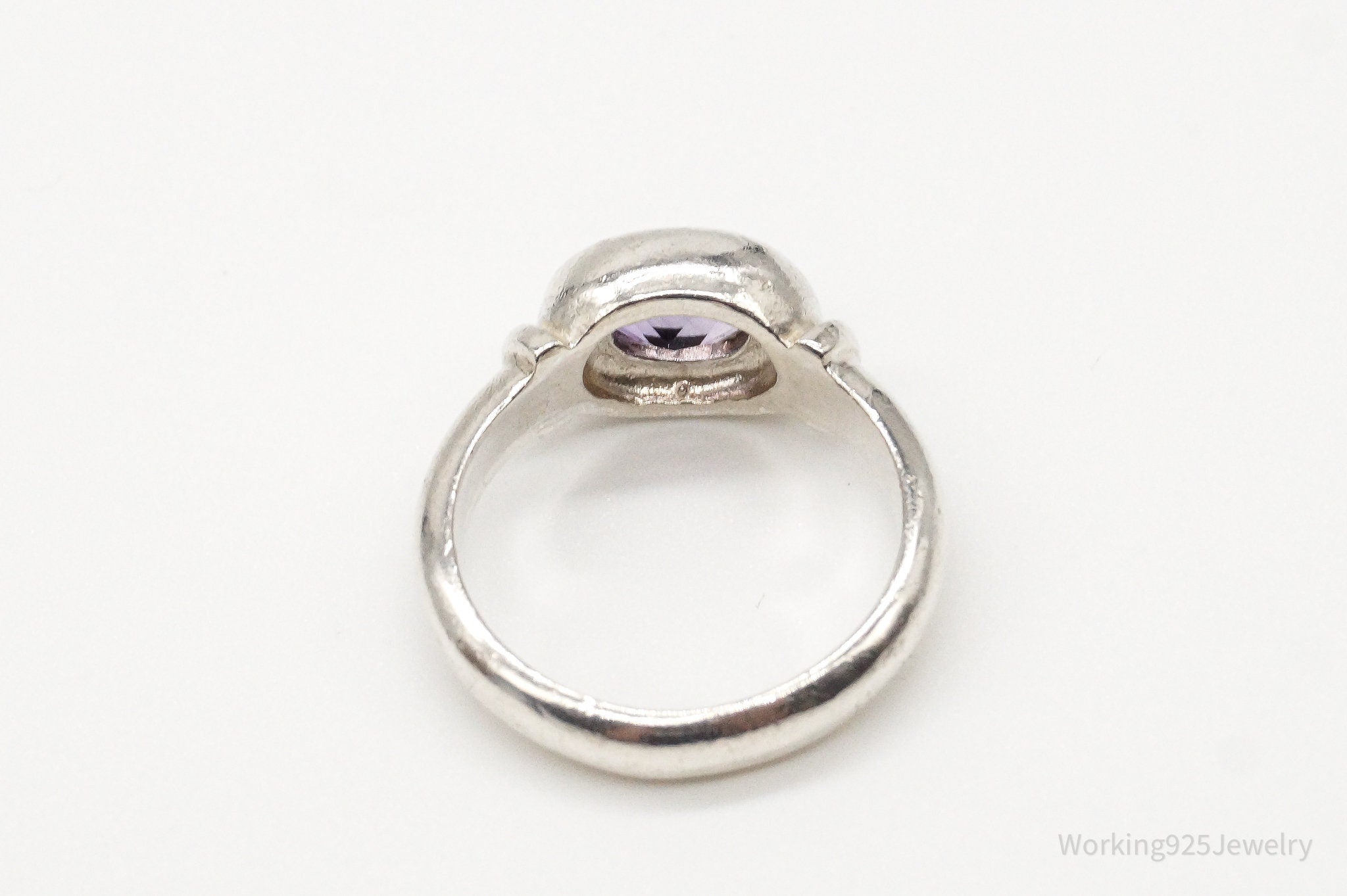 Vintage Designer Modernist Amethyst Sterling Silver Ring - Size 6