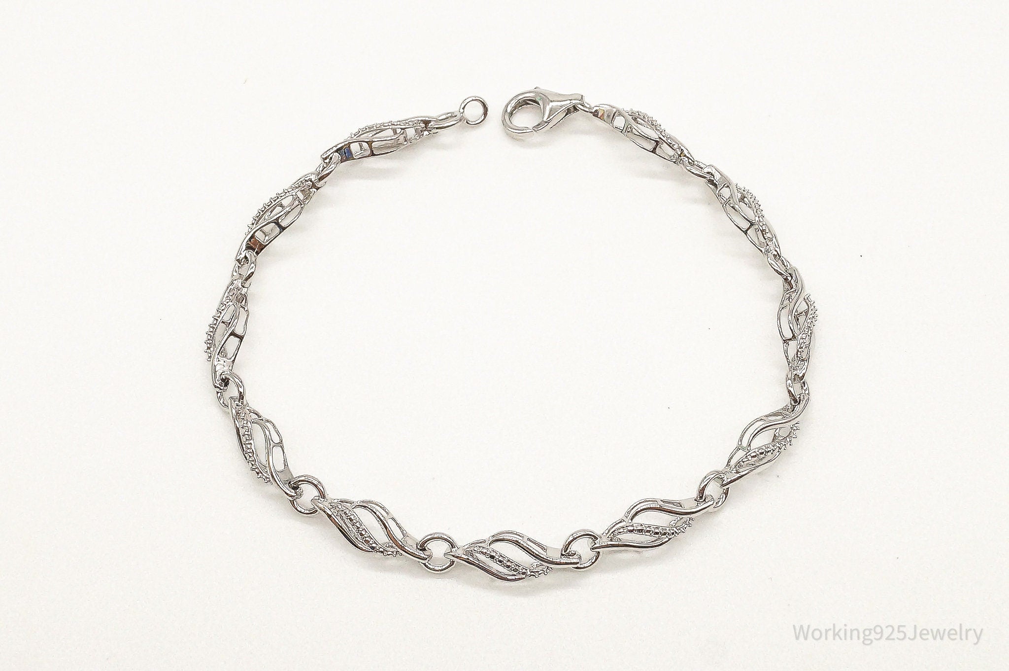 Designer JWBR Single Diamond Linked Sterling Silver Bracelet