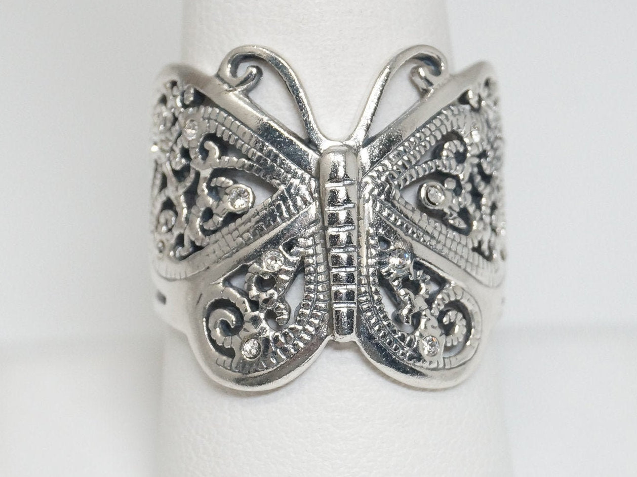 Vintage Butterfly Scroll Sterling Silver Ring - Size 9