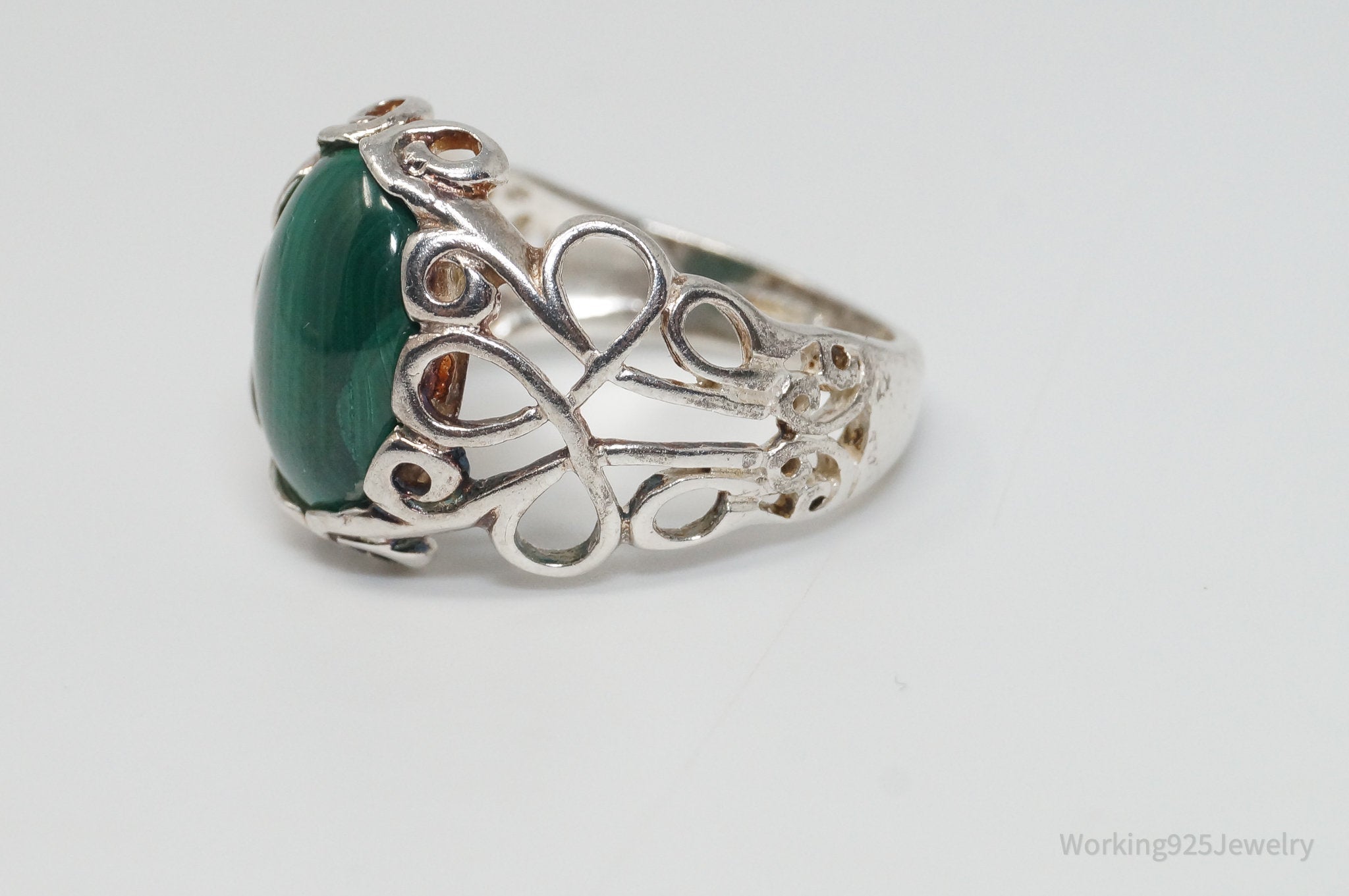 Vintage Designer SCBS Malachite Sterling Silver Ring - Size 10