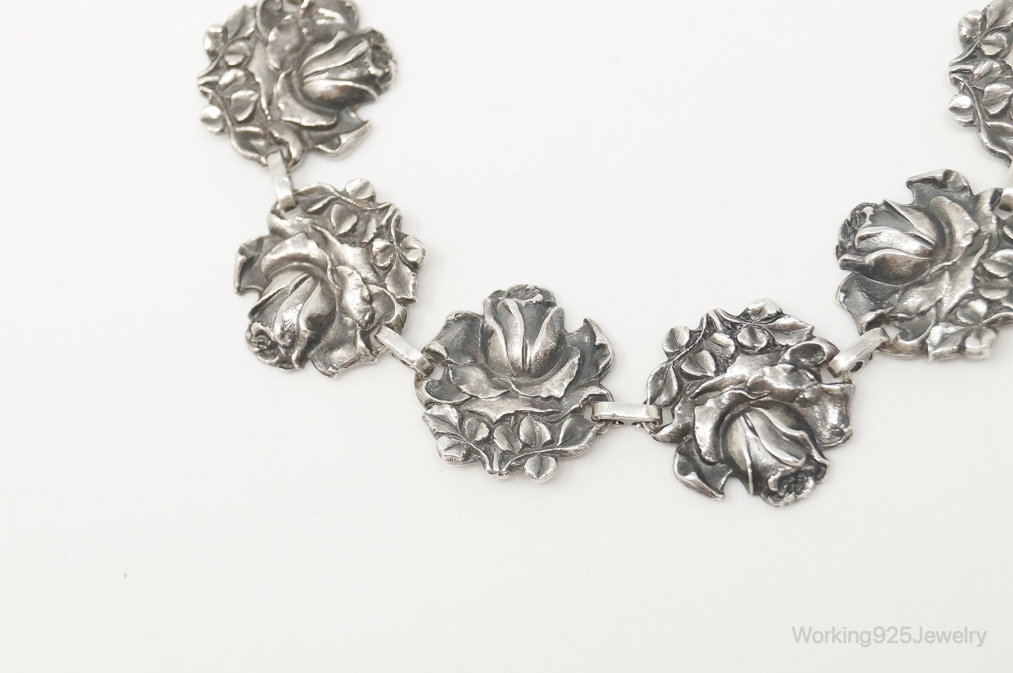 RESERVED Carolynn - Antique Roses Sterling Silver Panel Bracelet