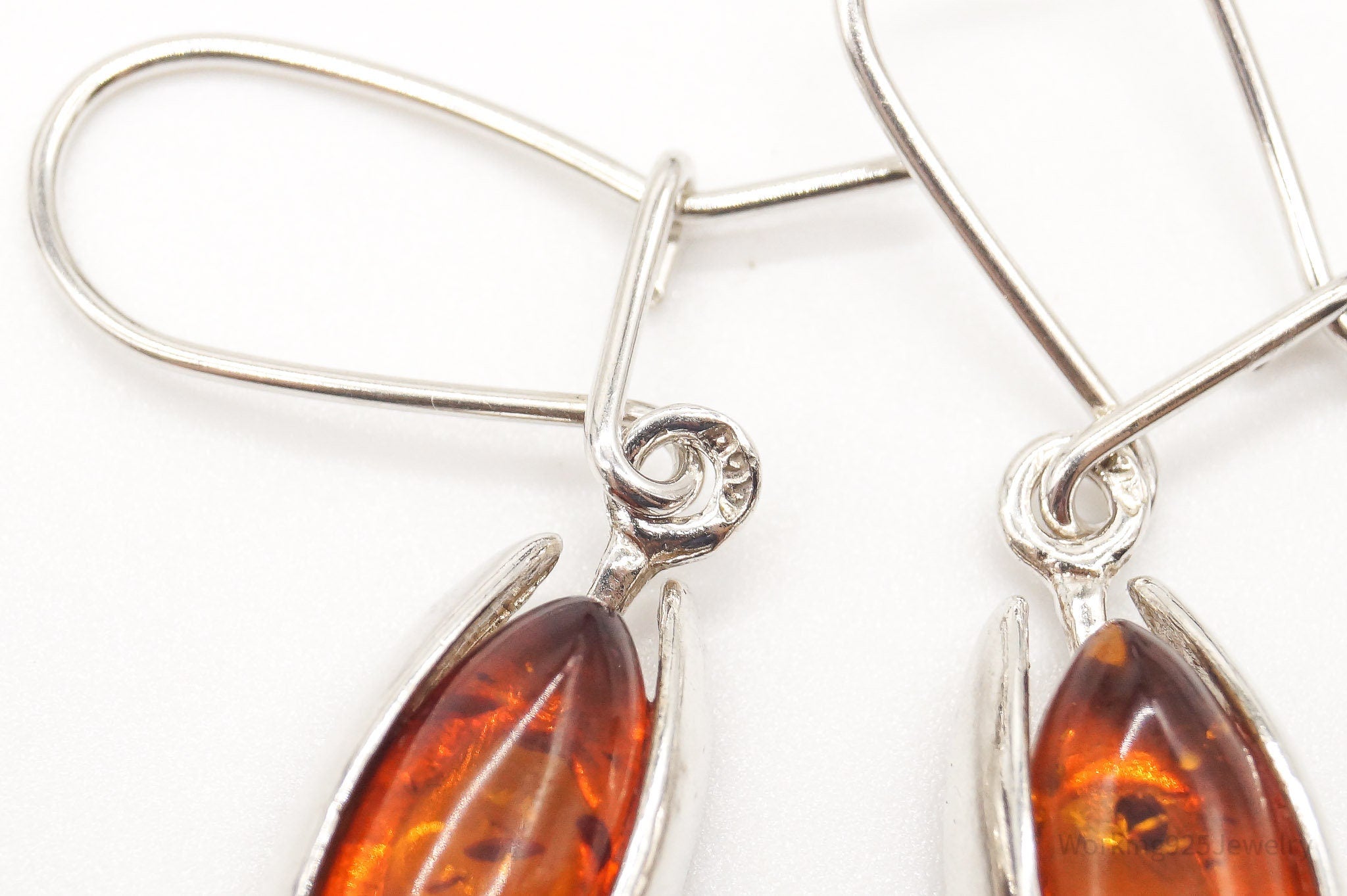 Vintage Amber Modernist Silver Earrings