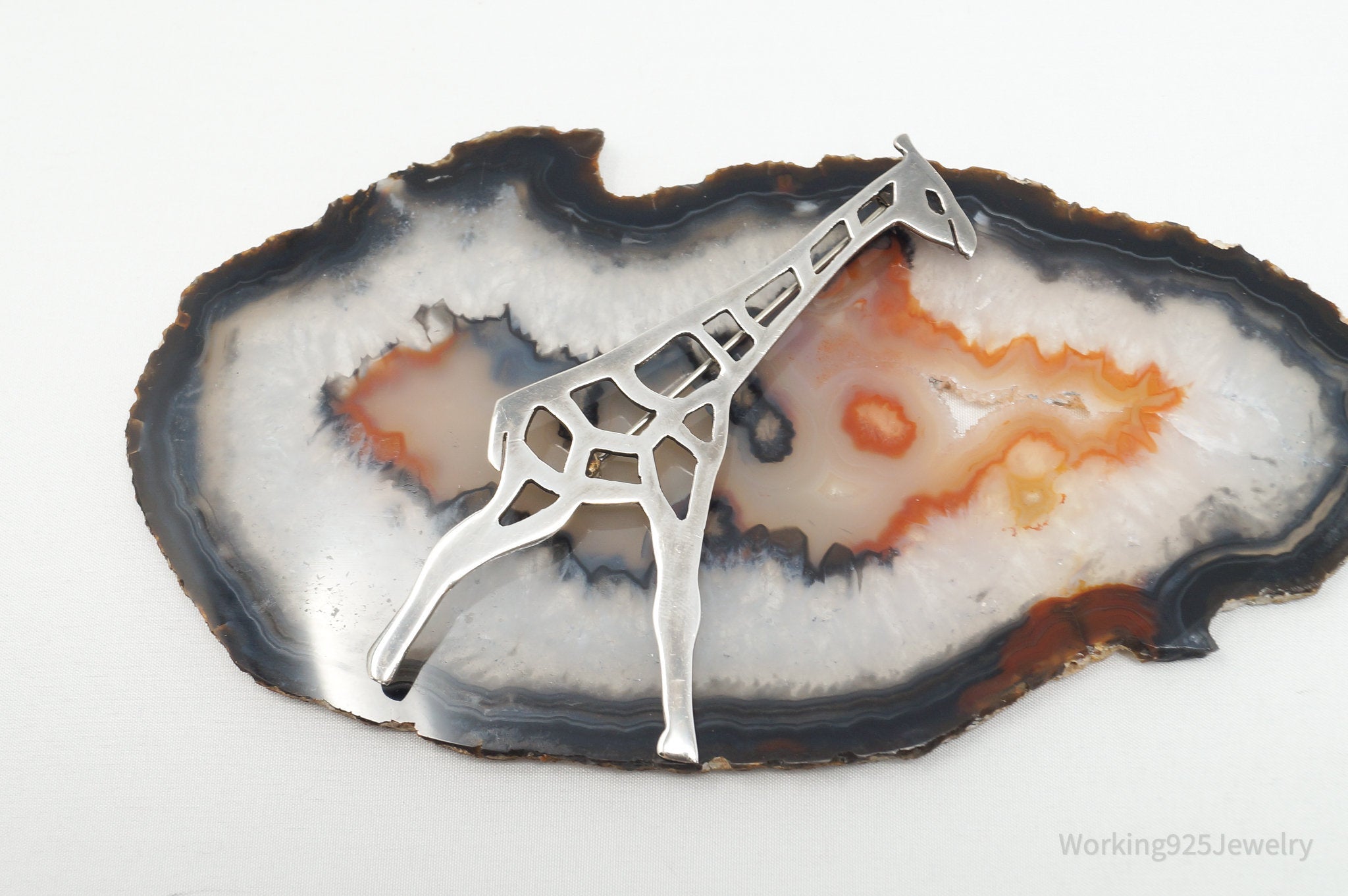 Large Vintage Giraffe Sterling Silver Brooch Pin