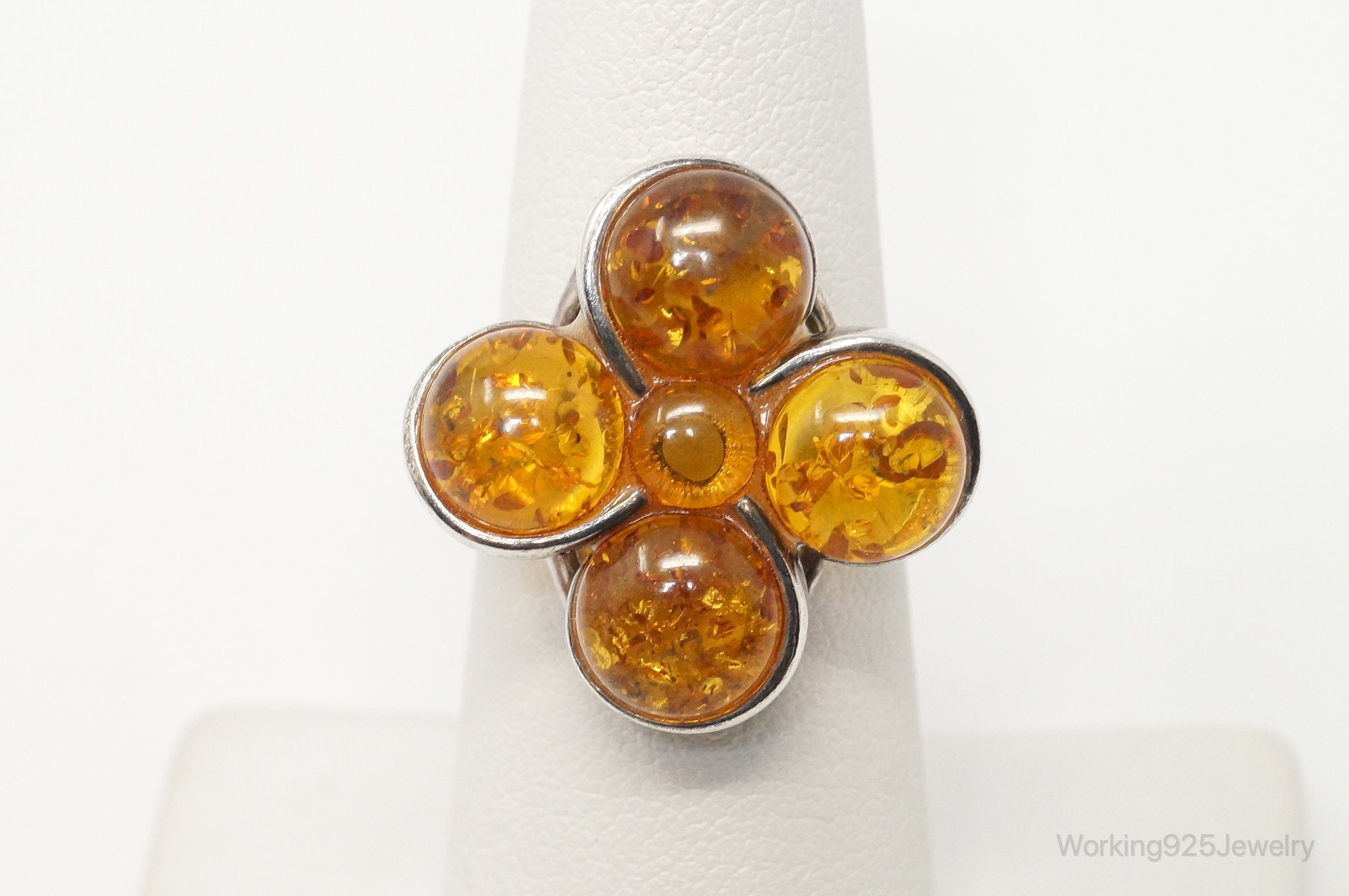 Vintage Honey Baltic Amber Sterling Silver Ring Size 7