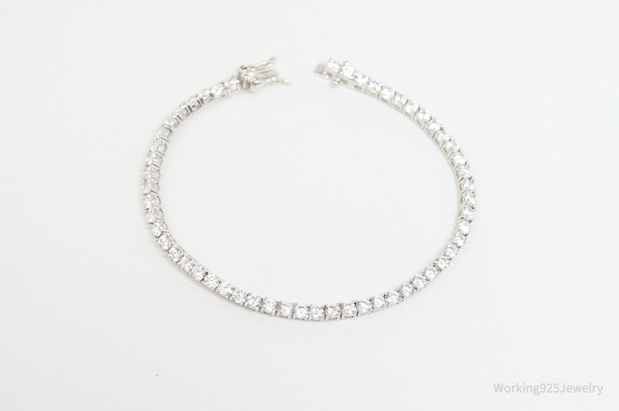 Vintage Art Deco Mid Century Cubic Zirconia Sterling Silver Tennis Bracelet