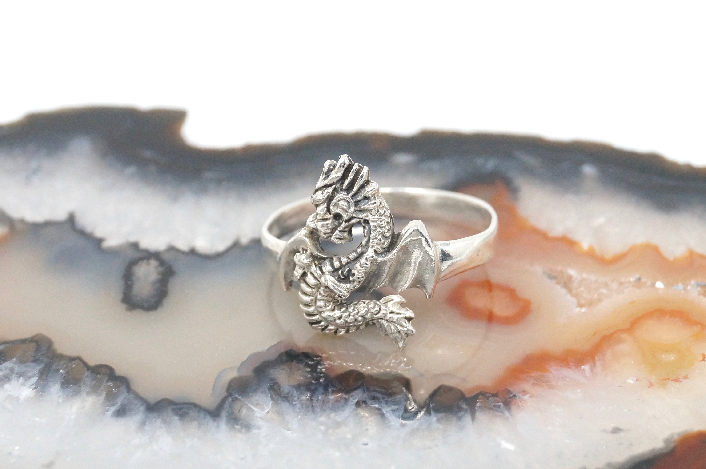 Amazing Vintage Flying Magical Dragon Sterling Silver Ring - Size 11