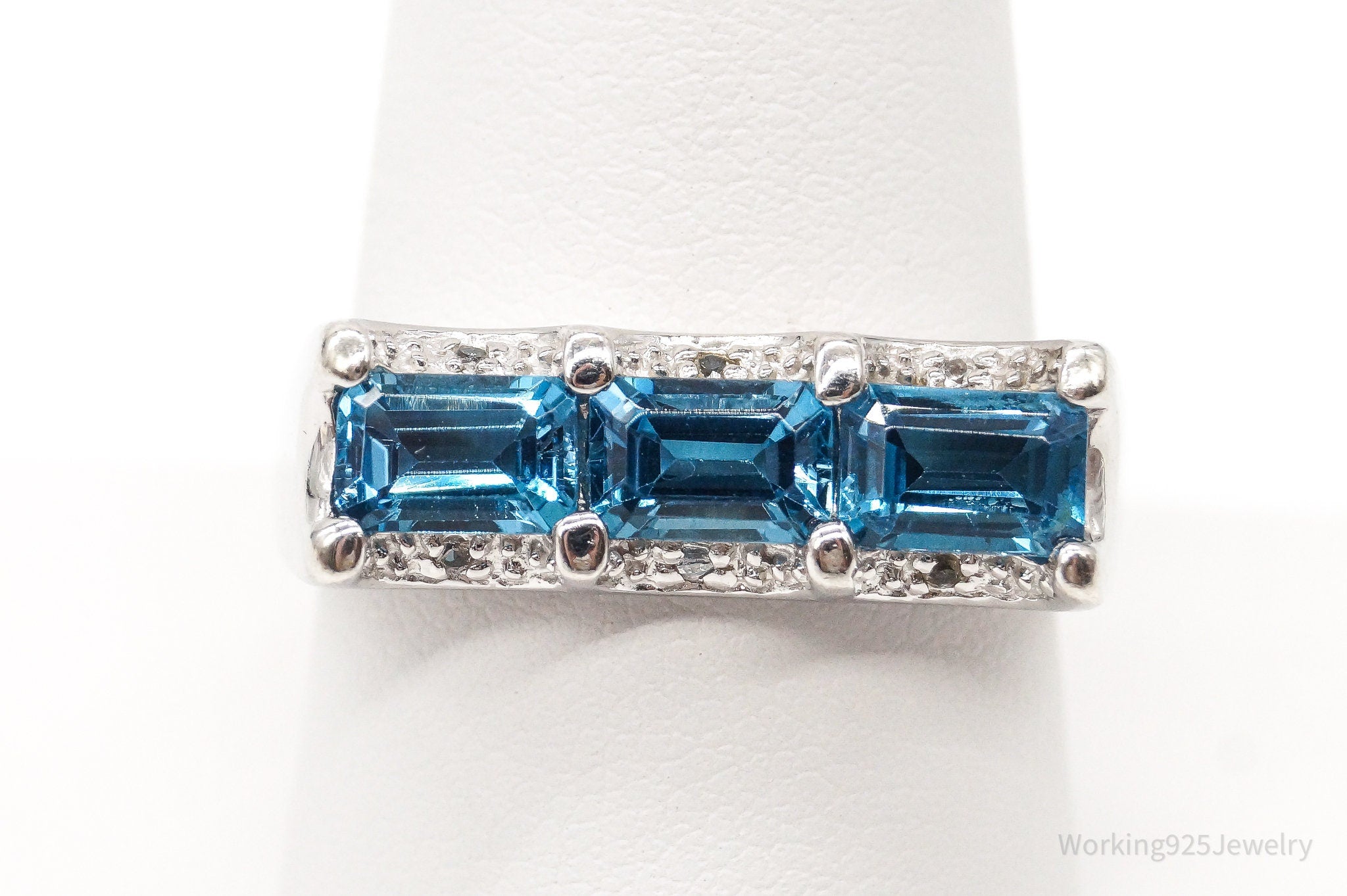 Vintage Designer Blue Topaz Cubic Zirconia Sterling Silver Ring - Size 9.25