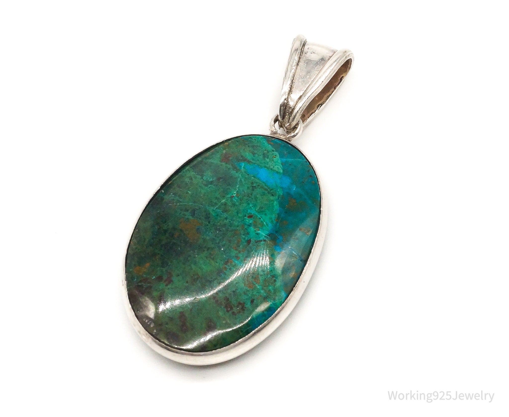 Vintage Large Chrysocolla 950 Silver Pendant