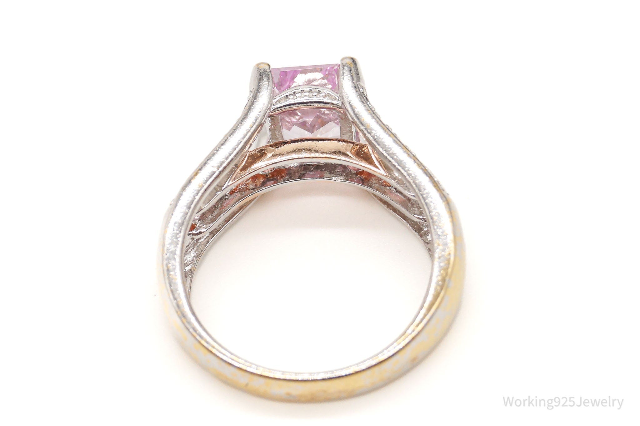 Pink Topaz Cubic Zirconia Rose Gold Vermeil Sterling Silver Ring - Size 7.75