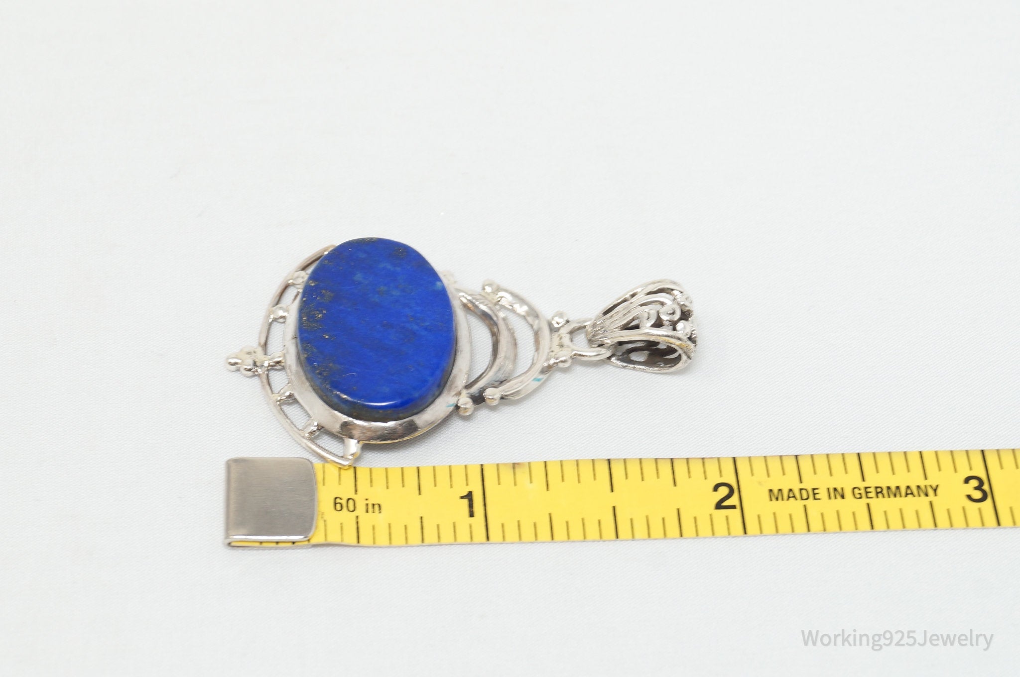 Vintage Art Deco Blue Lapis Lazuli Sterling Silver Necklace Pendant