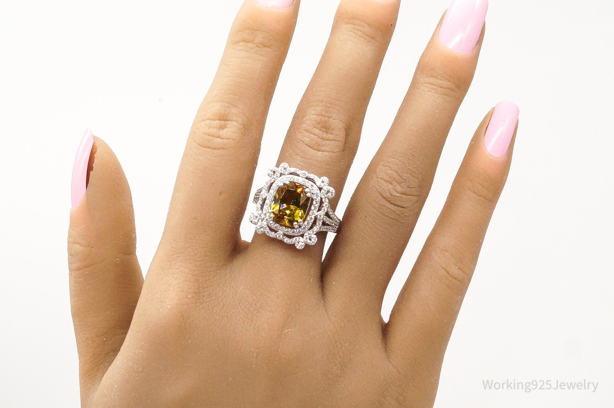 Color Changing Citrine Cubic Zirconia Sterling Silver Ring - Size 9