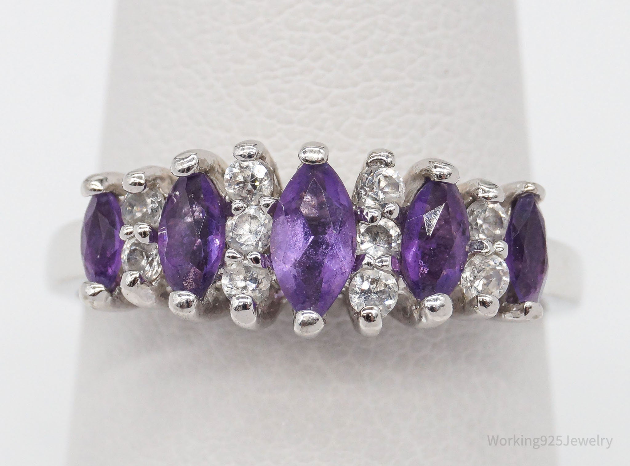 Vintage Amethyst Cubic Zirconia Sterling Silver Ring - Size 7.75