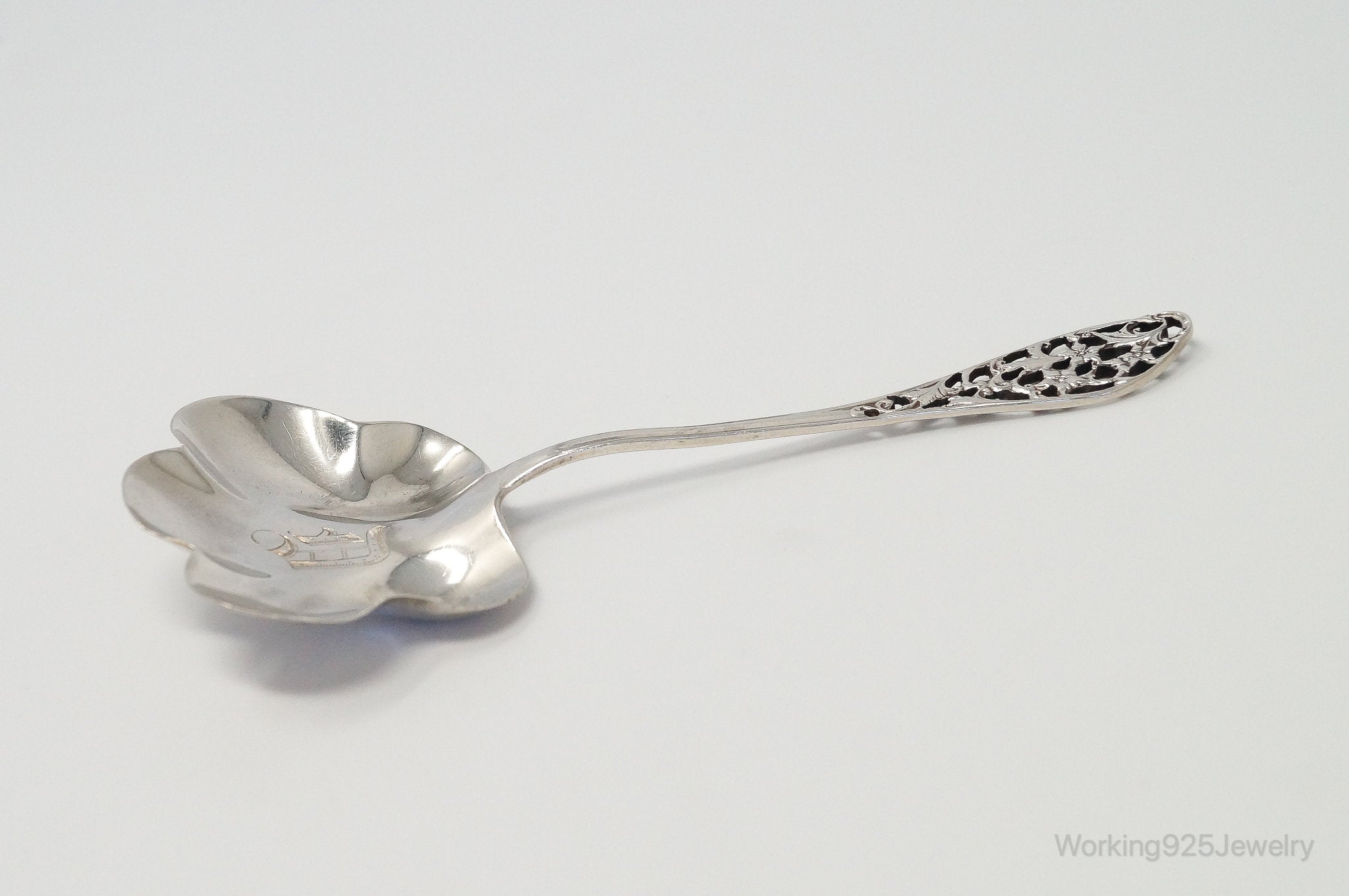 Antique Designer Large Sterling Silver Serving Spoon