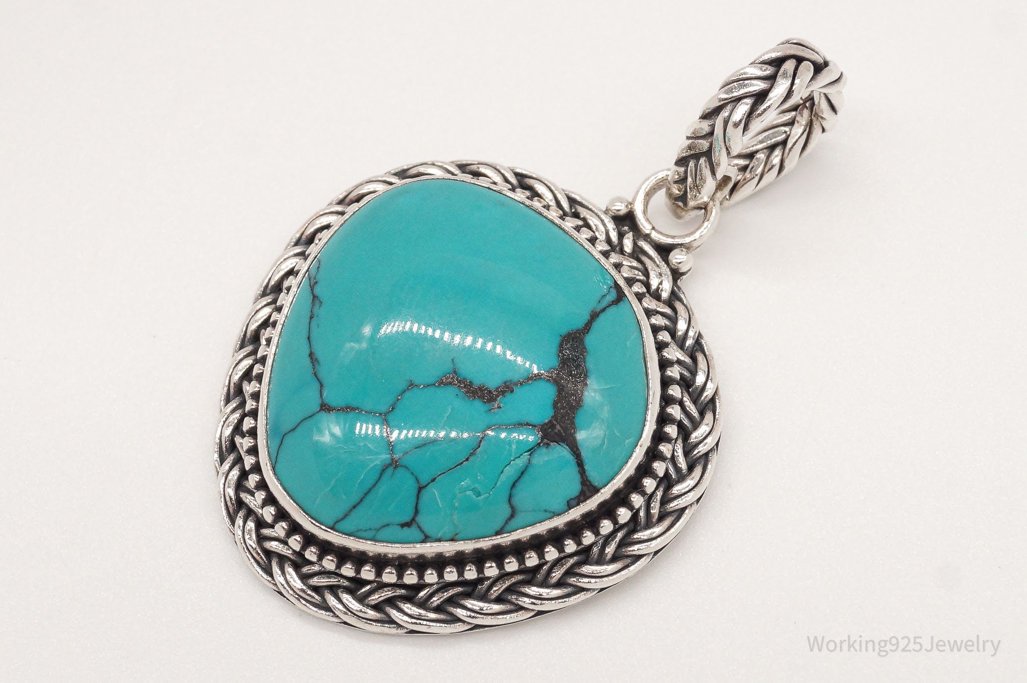 Large Vintage Designer Barse Turquoise Western Sterling Silver Pendant