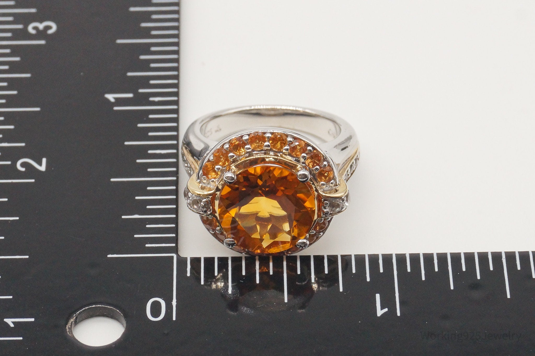 Large Citrine Cubic Zirconia Gold Vermeil Sterling Silver Ring - Size 6