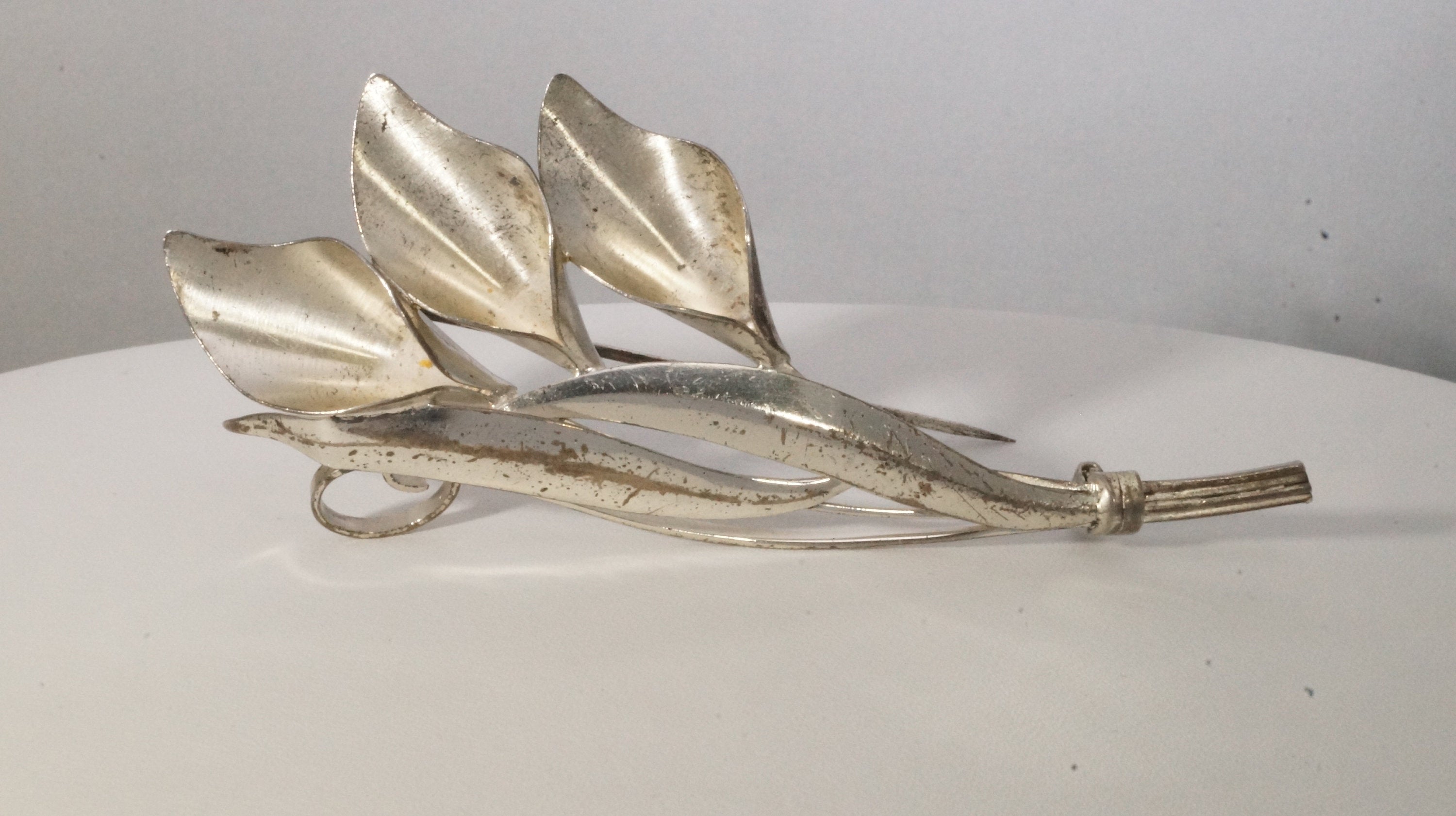 Vintage Designer TRUART Calla Lily Sterling Silver Pin Brooch - 695524174