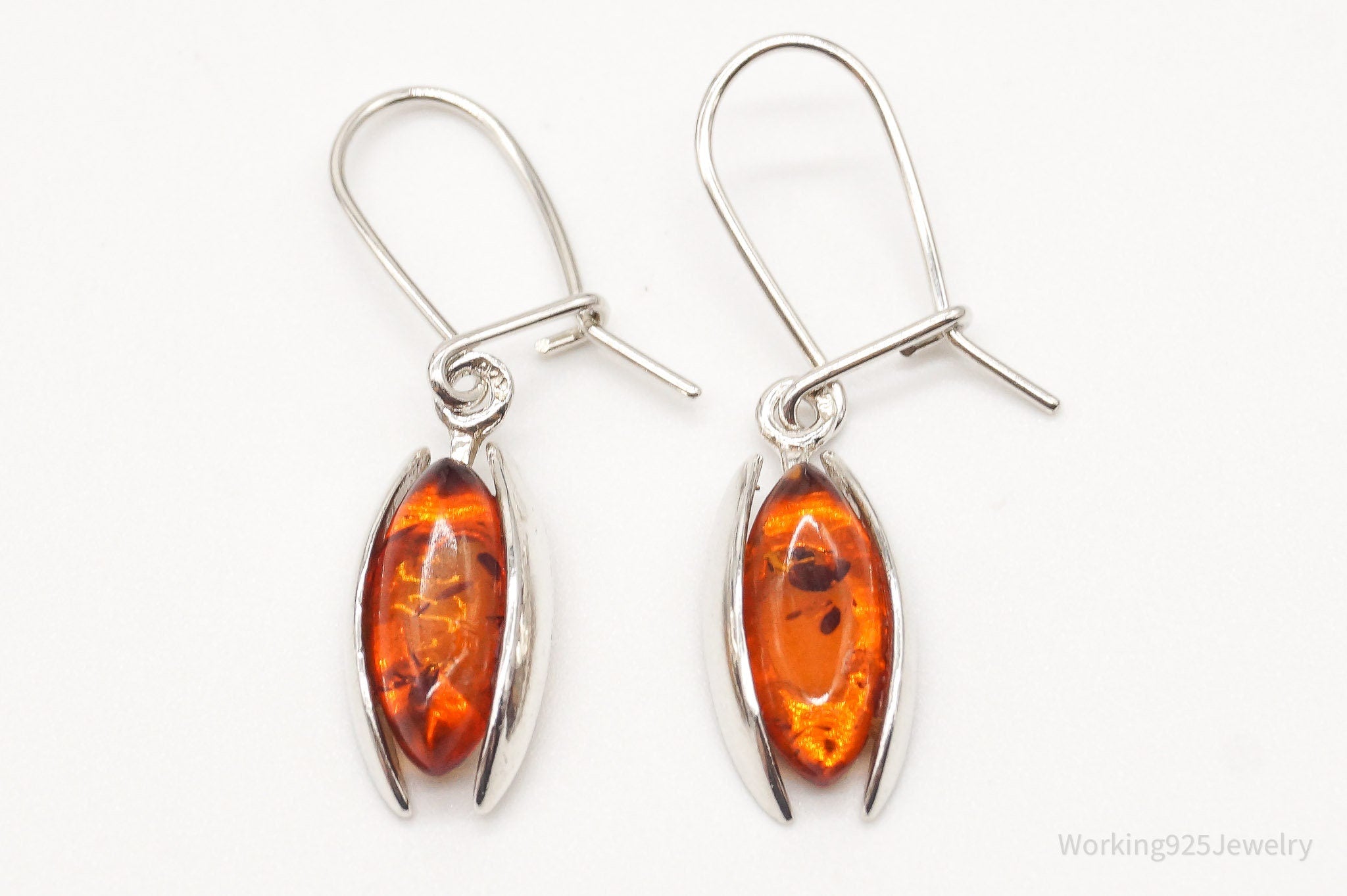 Vintage Amber Modernist Silver Earrings