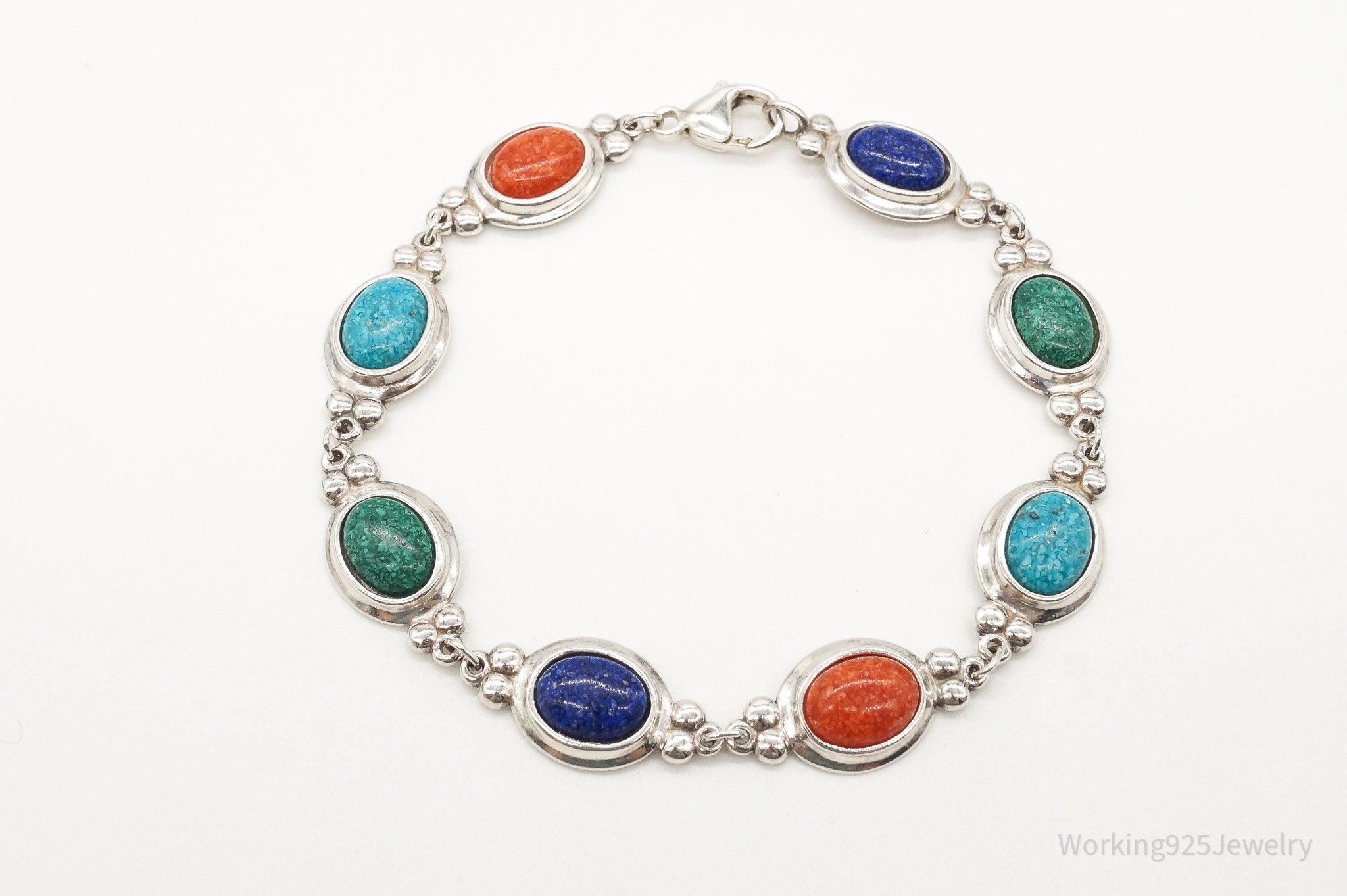 Vintage Designer CCO Multi Gemstone Sterling Silver Bracelet