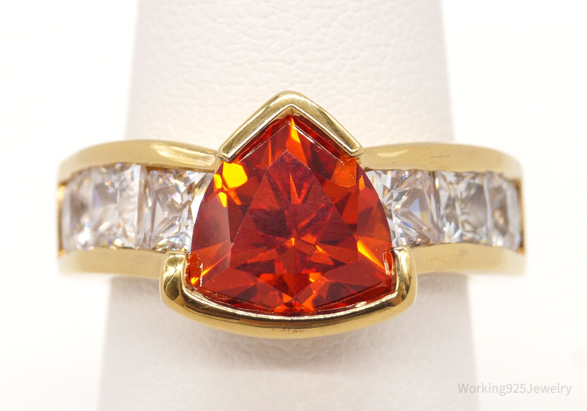 Orange Sapphire Cubic Zirconia Gold Vermeil Sterling Silver Ring - SZ 6.75