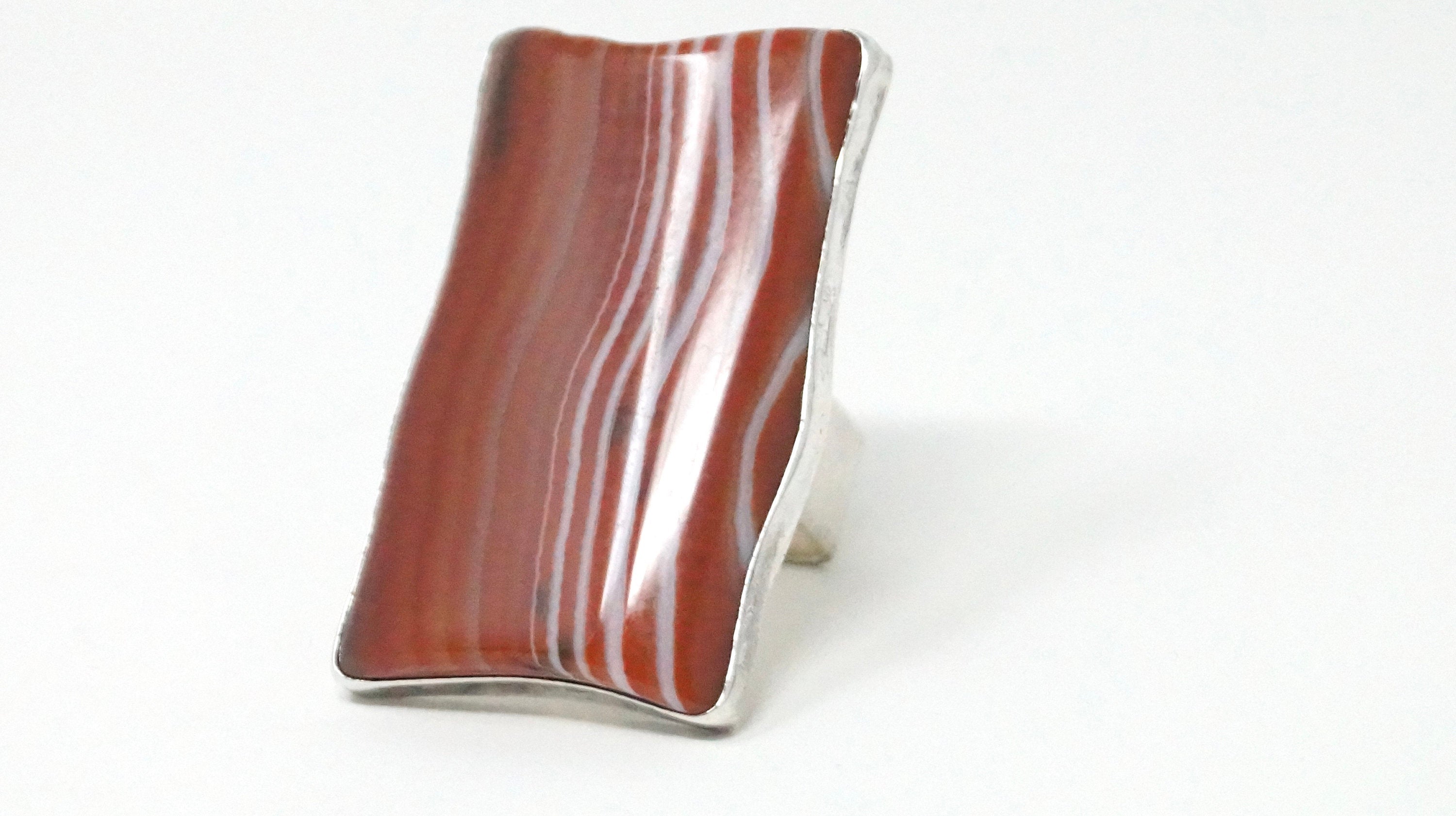 Vintage JS Red Jasper Sterling Silver Statement Southwestern Ring Size 7.25