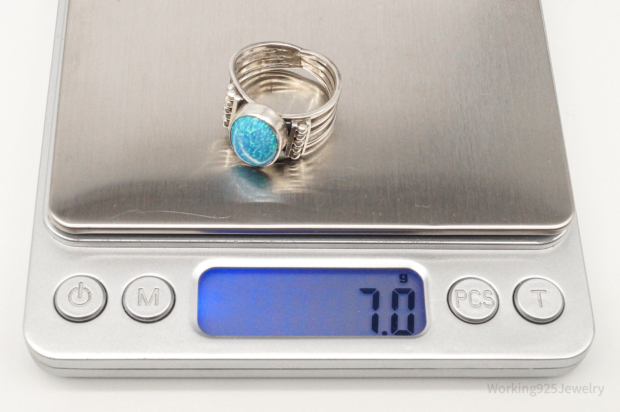 Vintage Blue Opal Silver Ring - Size 9