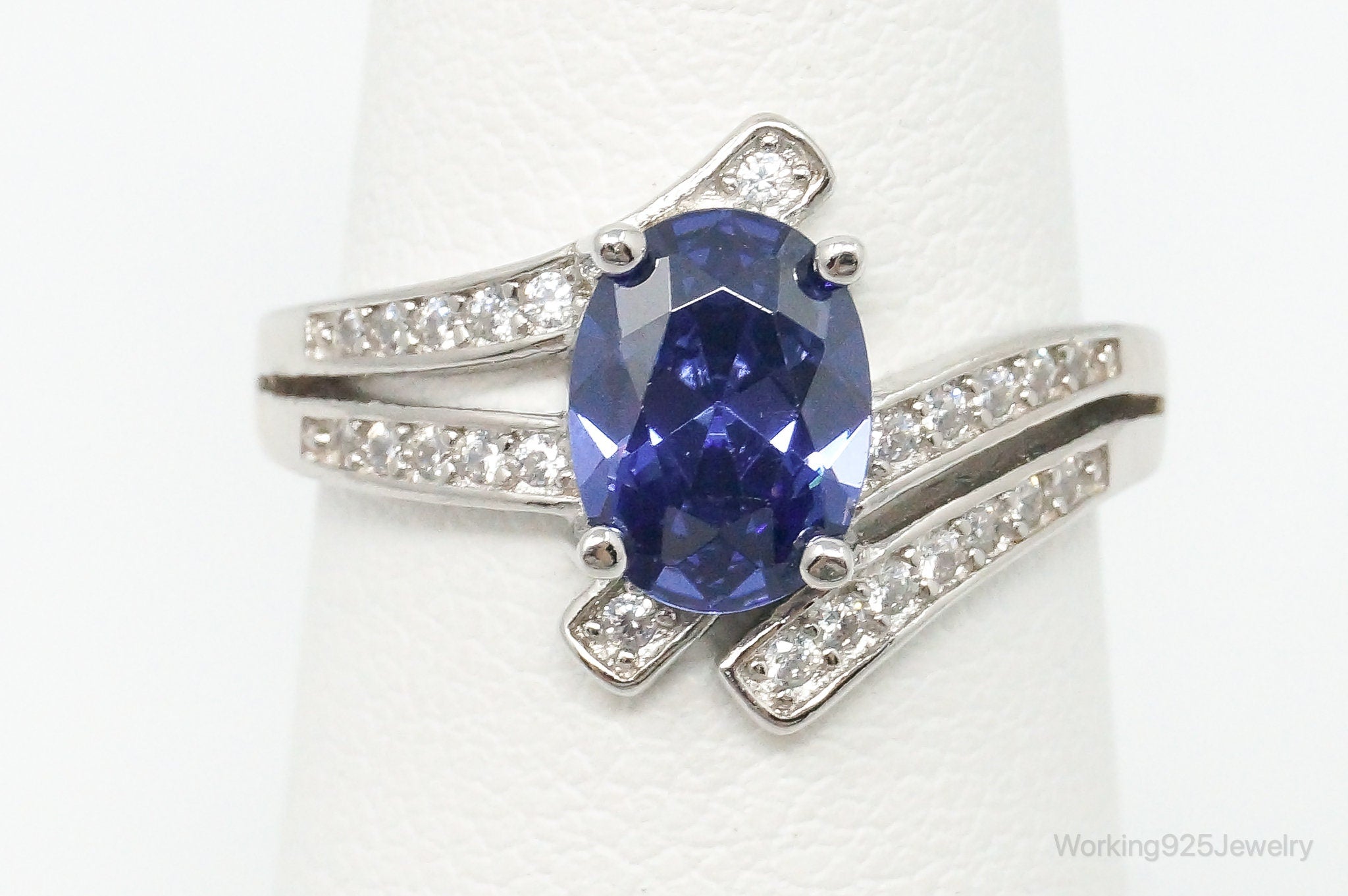 Iolite Cubic Zirconia Sterling Silver Ring - Size 5.75