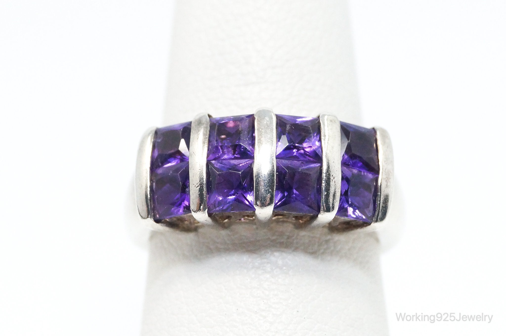 Vintage Art Deco Amethyst Sterling Silver Ring - Size 6