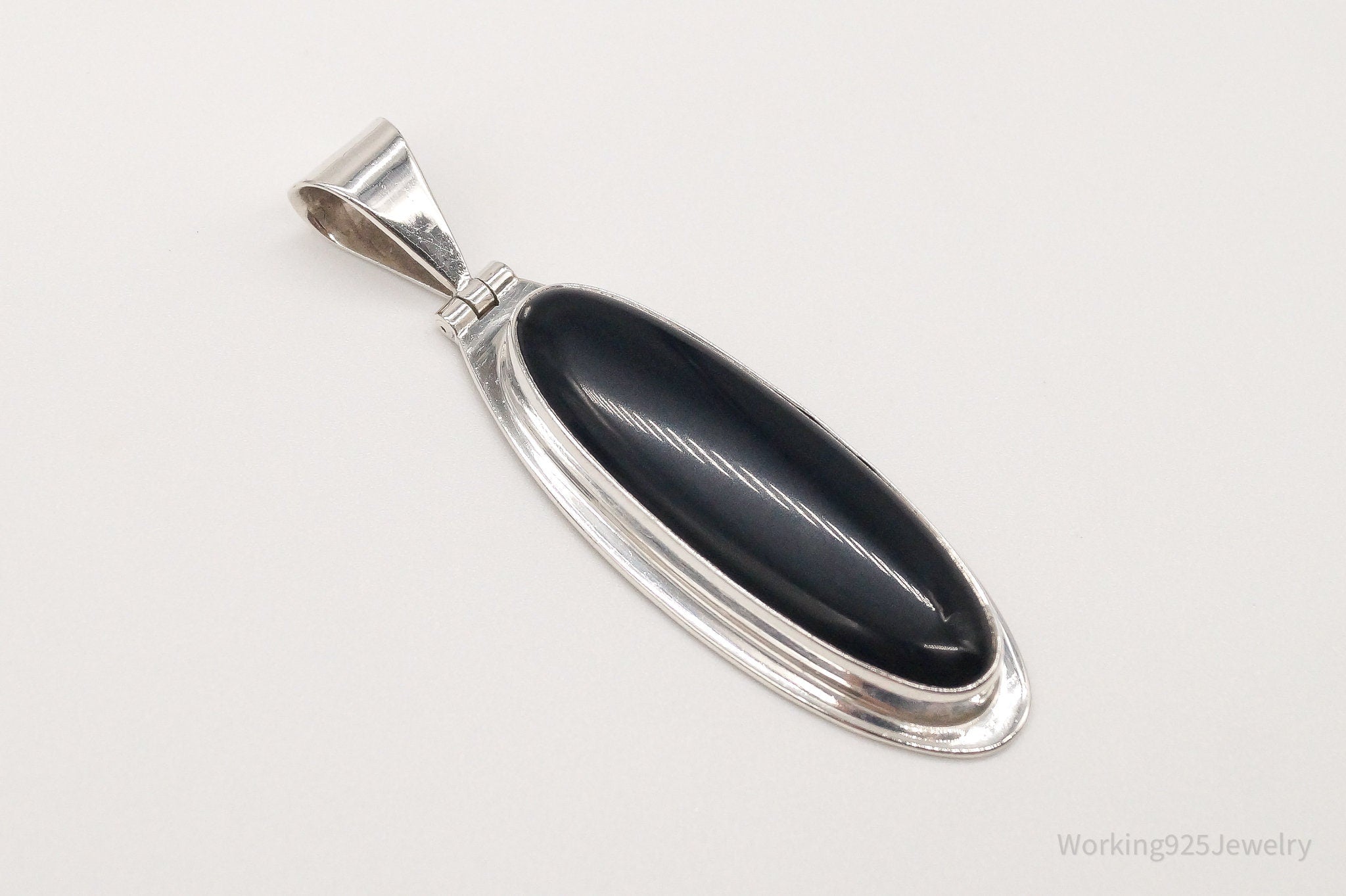 Large Vintage Mexico CII Black Onyx Sterling Silver Pendant