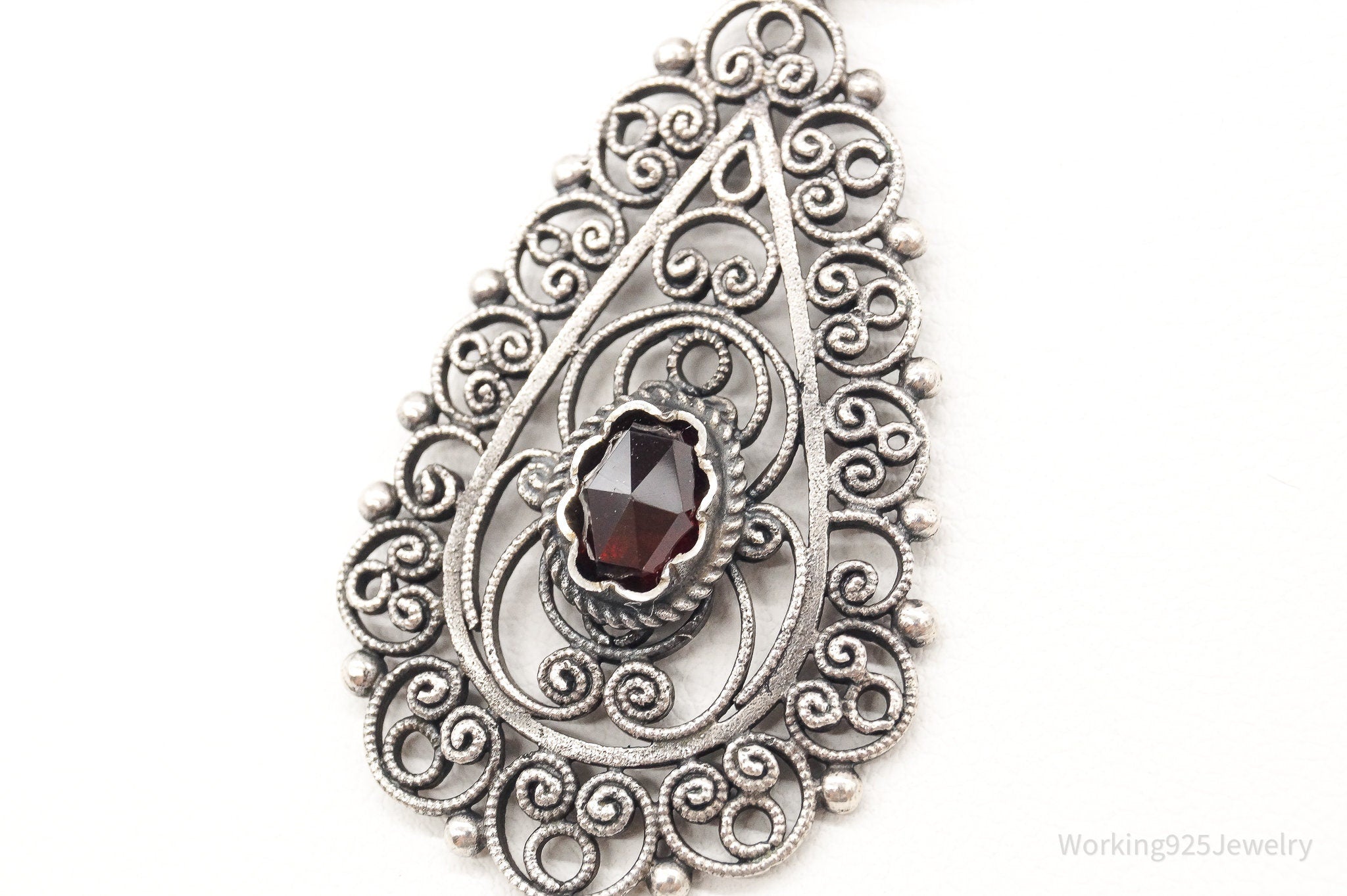 Vintage Garnet Filigree 835 Silver Necklace