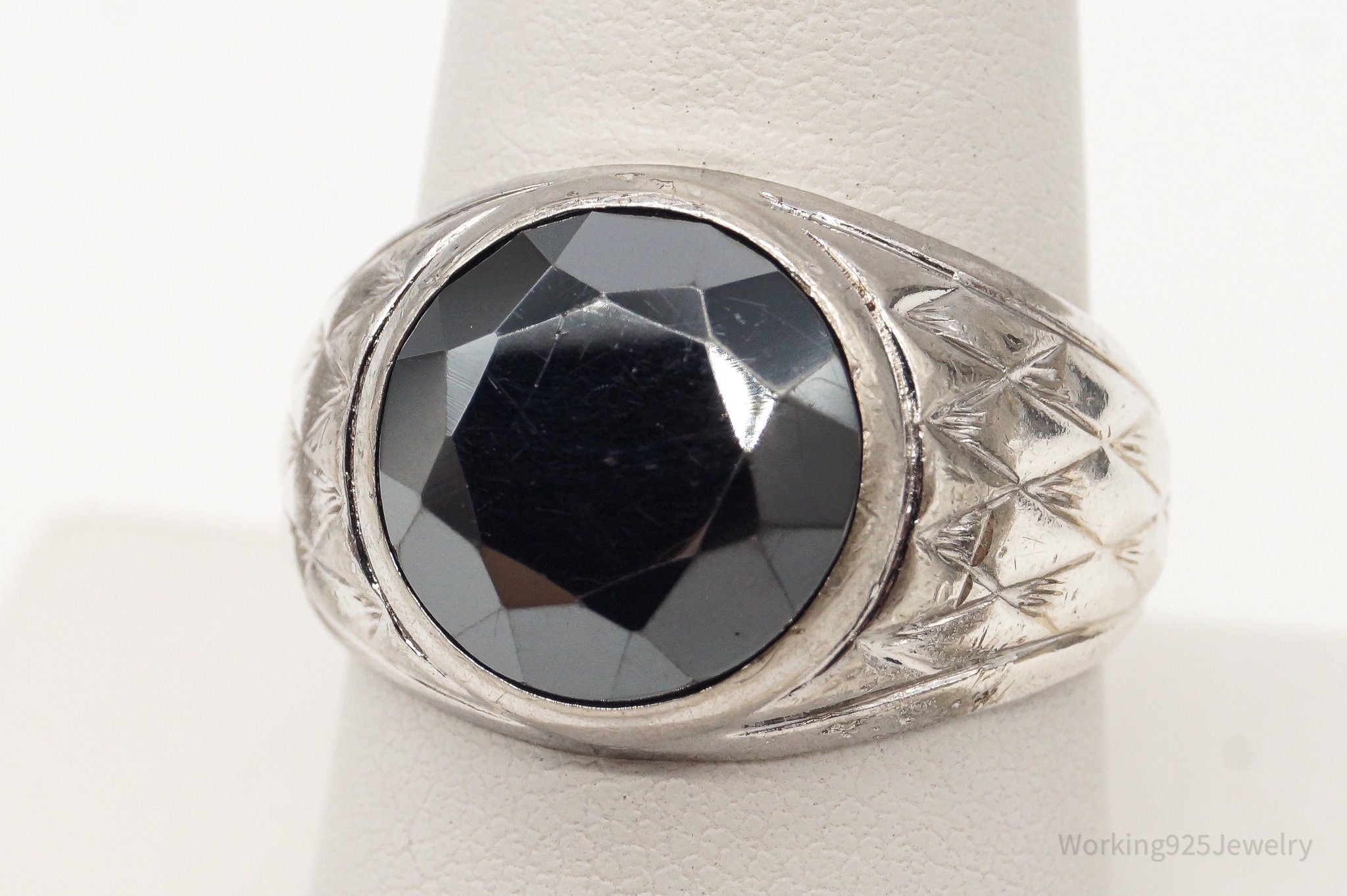 Vintage Hematite Sterling Silver Ring - Size 8.75