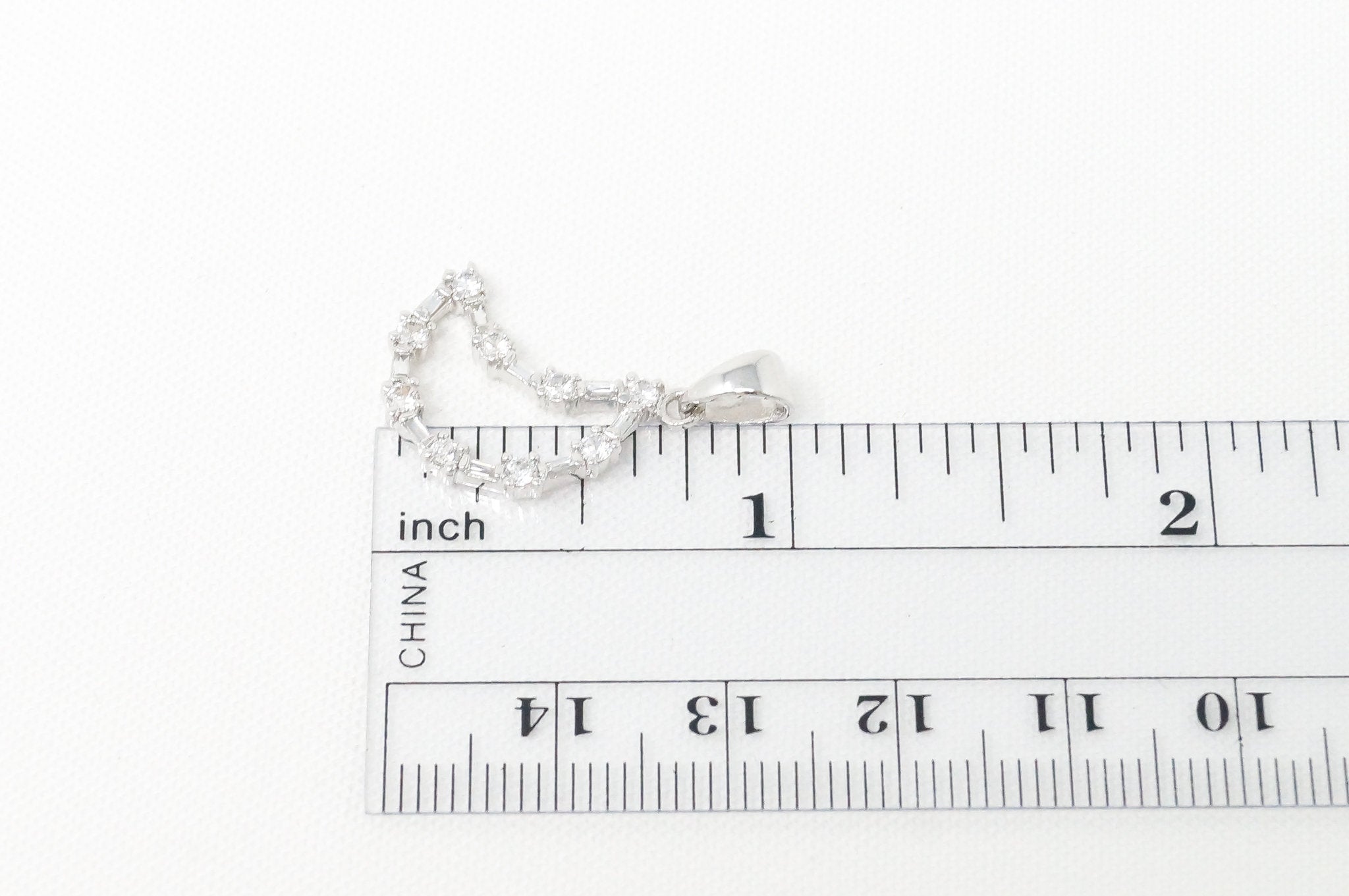 Vintage Cubic Zirconia Moon Lunar Cut Out Sterling Silver Necklace Pendant