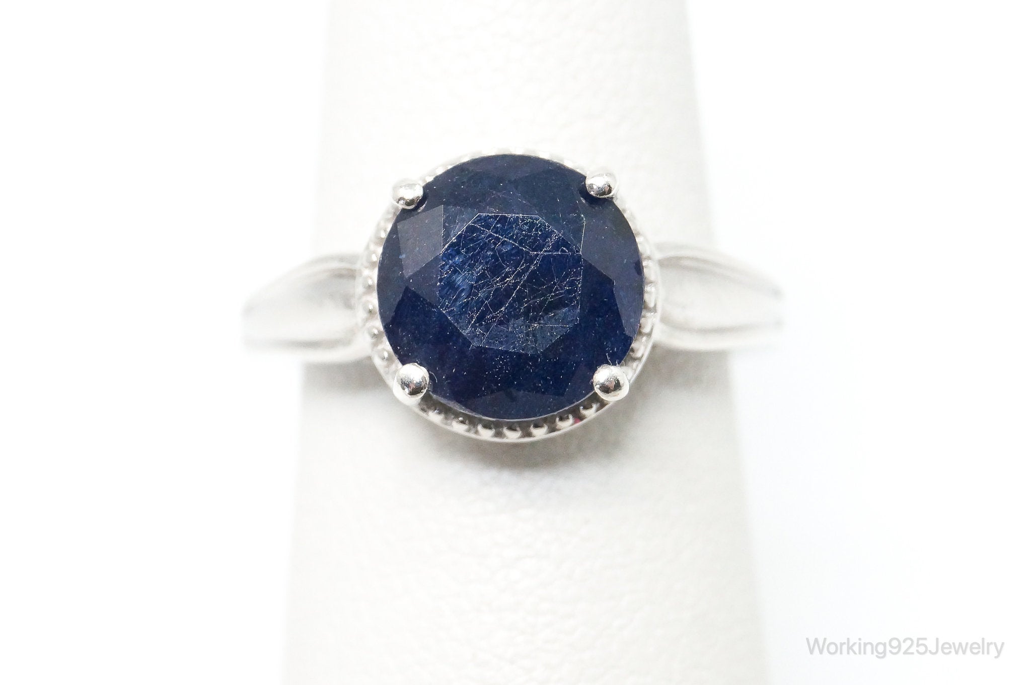 Vintage Art Deco Style Sapphire Sterling Silver Ring - Size 5