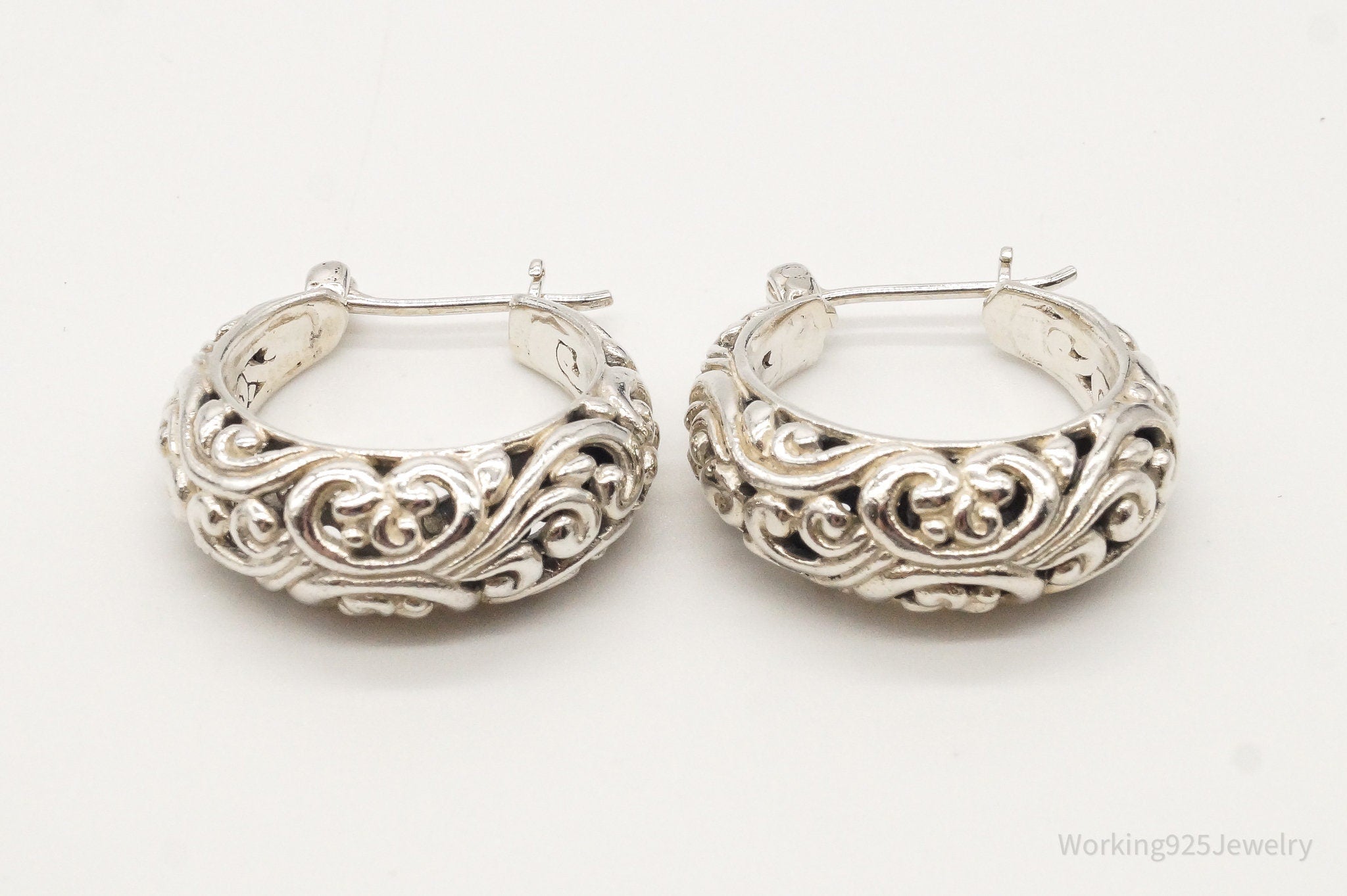 Vintage Bali Style Sterling Silver Hoop Earrings