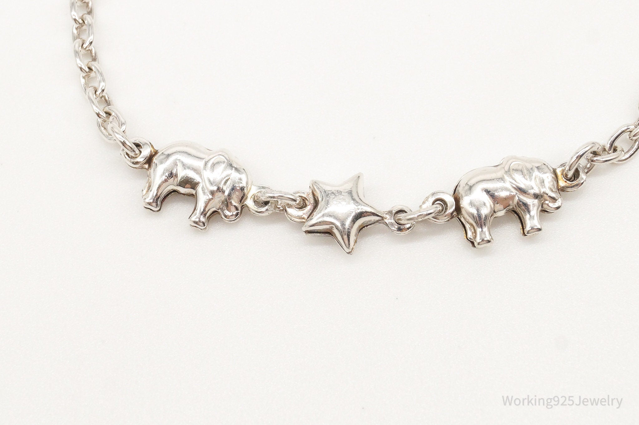 Vintage Elephants & Star Sterling Silver Bracelet