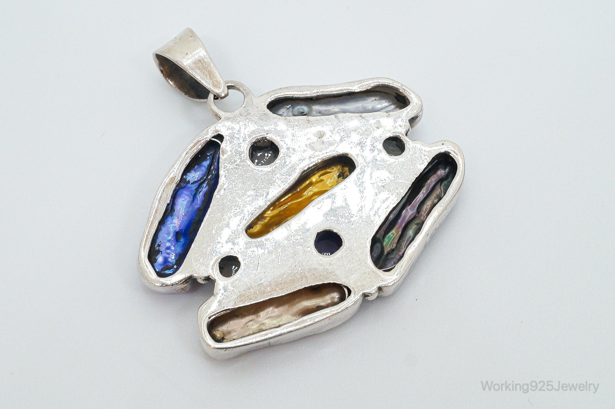 Large Multi Gem Modernist Sterling Silver Necklace Pendant