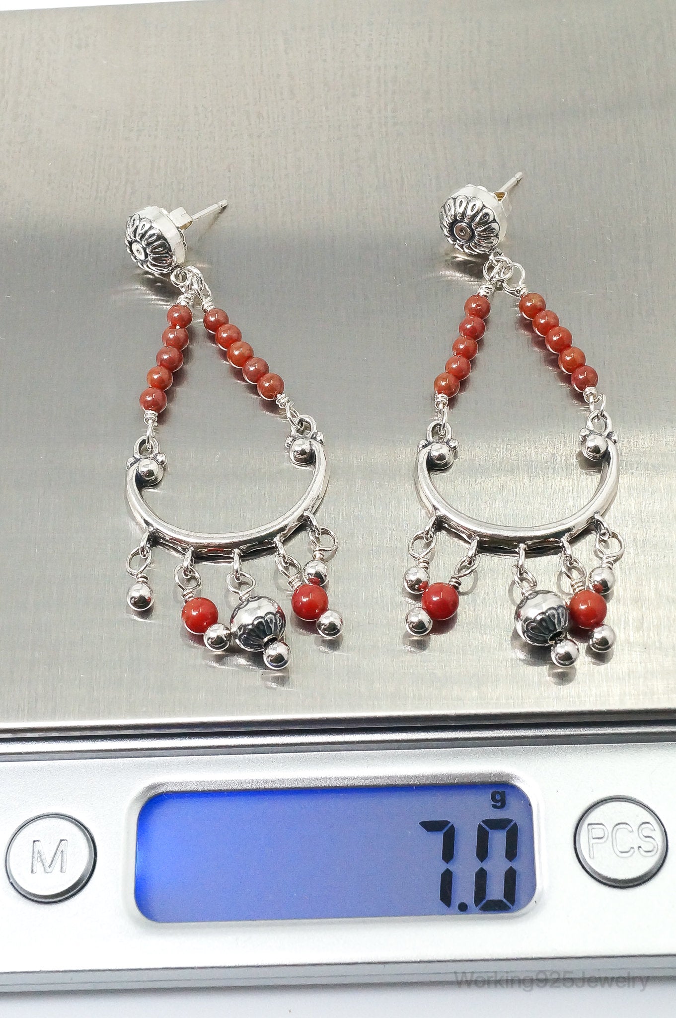 Native Designer Carolyn Pollack Relios Red Jasper Sterling Silver Earrings